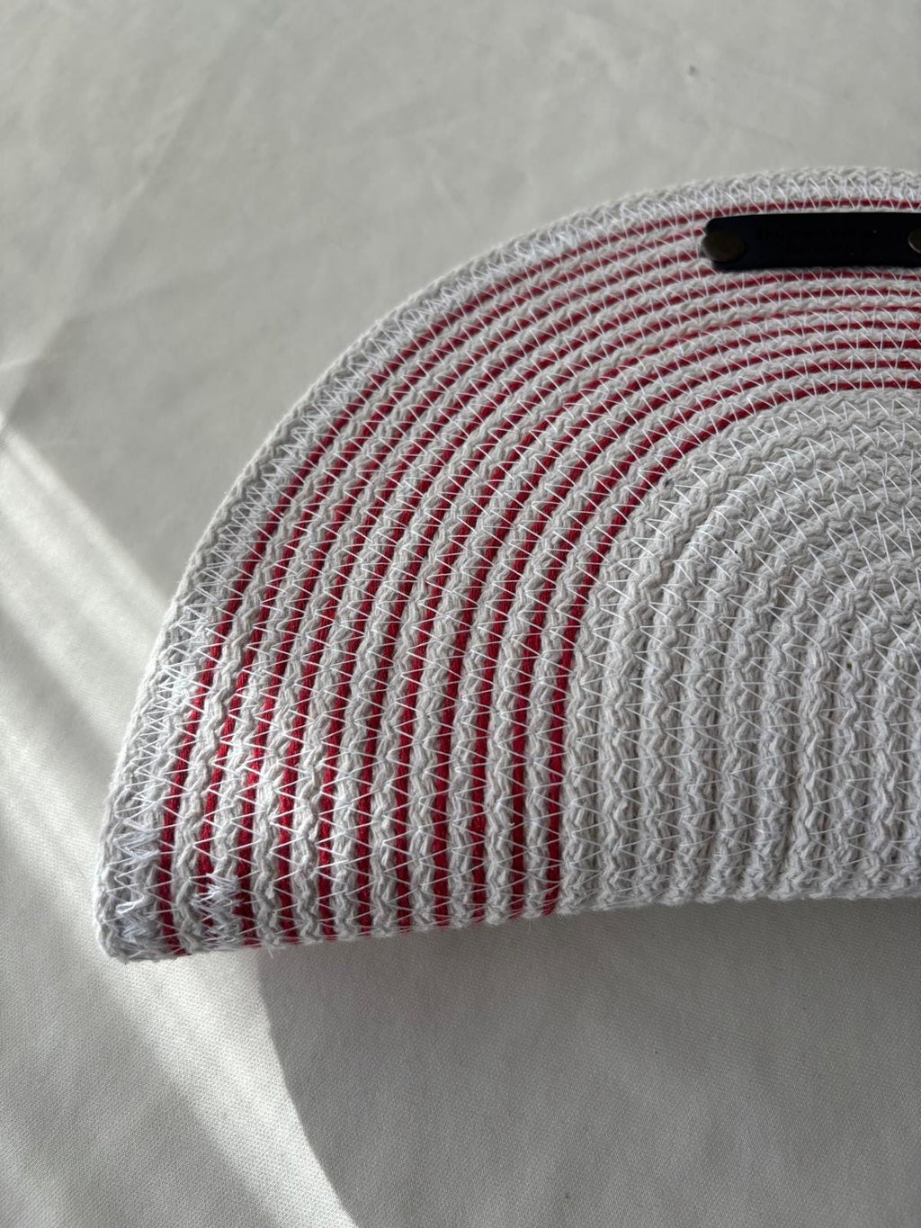 Red & White Handwoven Jute Rope Bag:  Summer Beach Tote