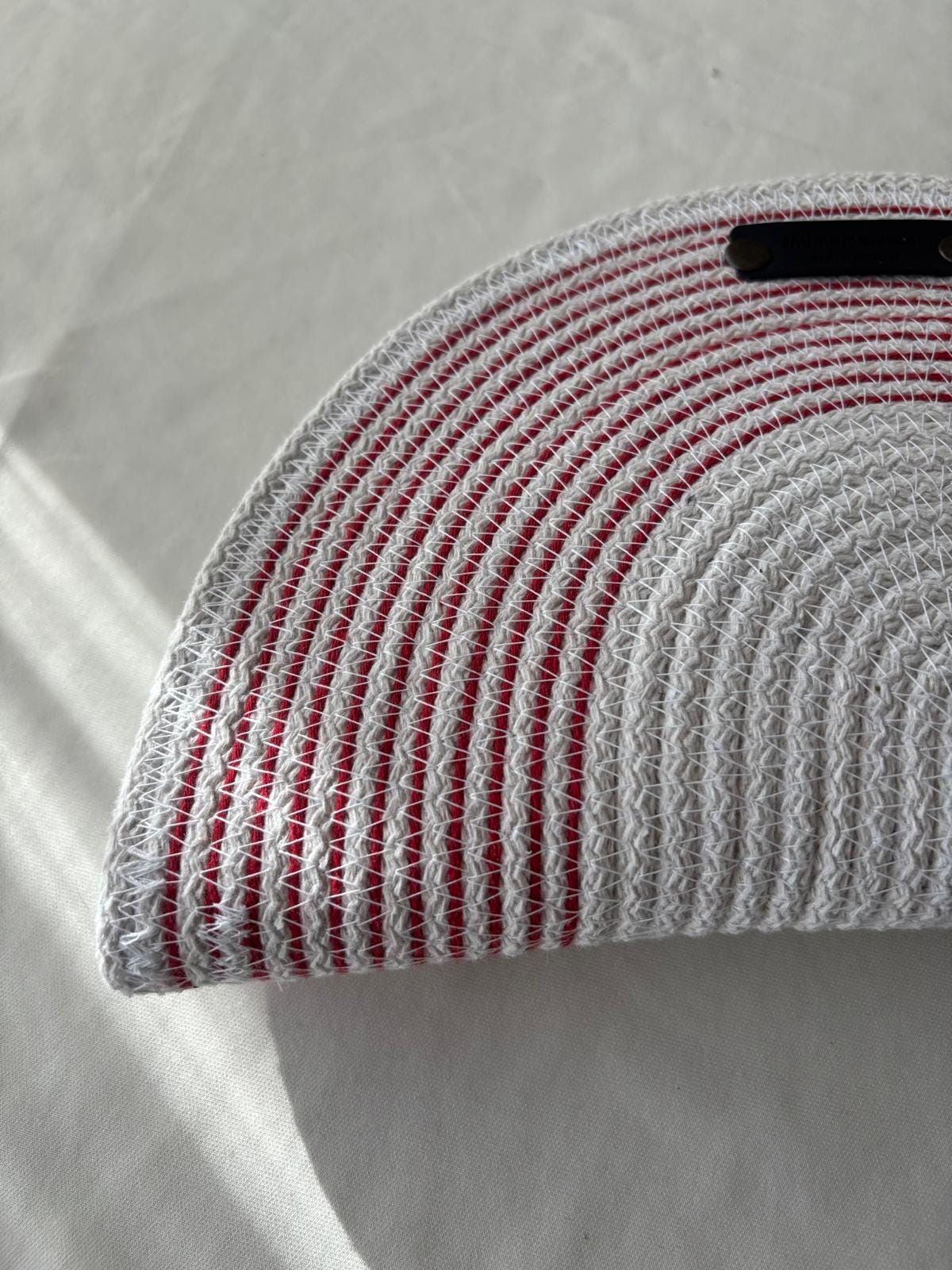 Red & White Handwoven Jute Rope Bag:  Summer Beach Tote