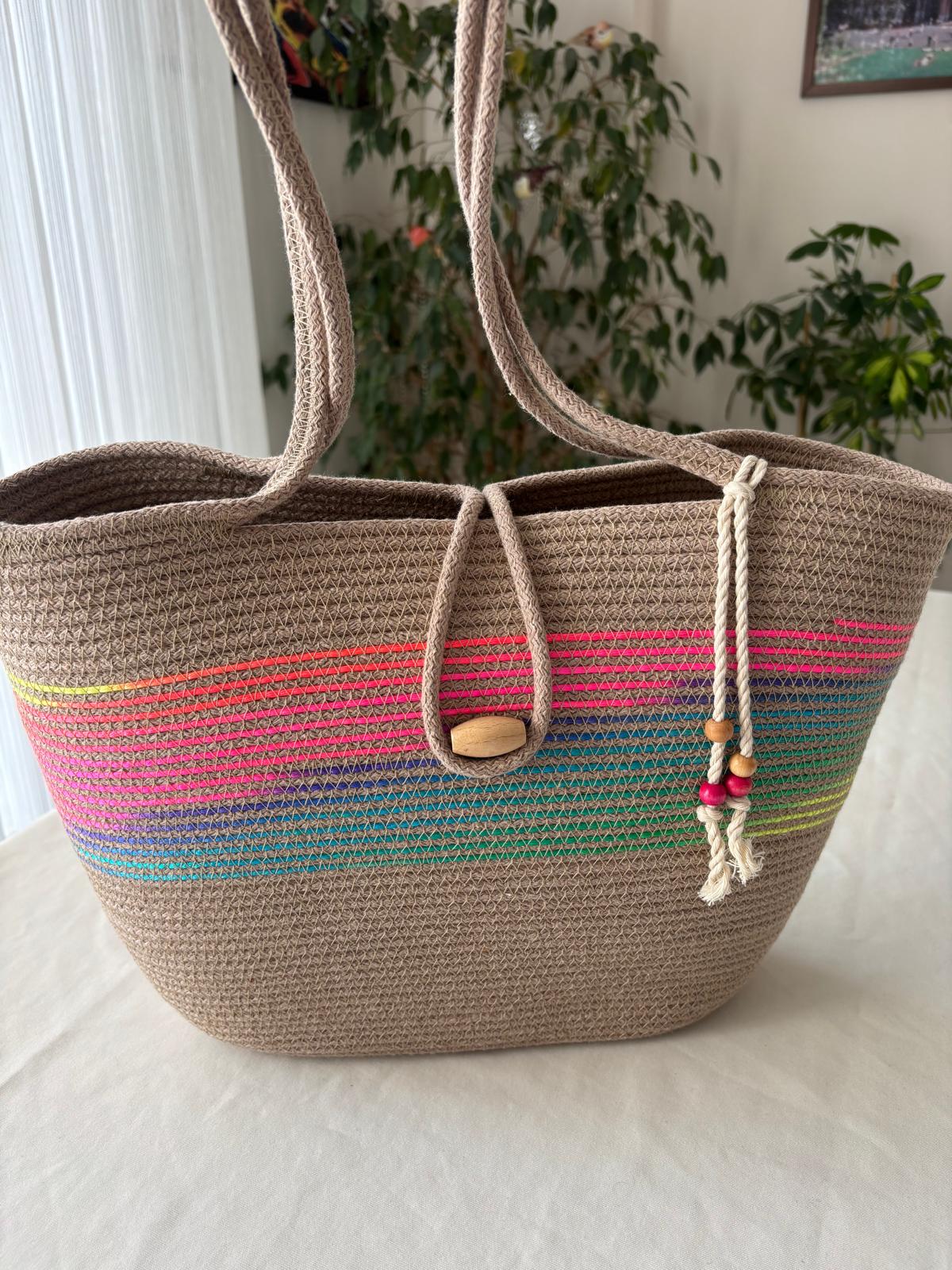 Handmade Jute Rope Shoulder Bag: Braided Boho Beach Tote