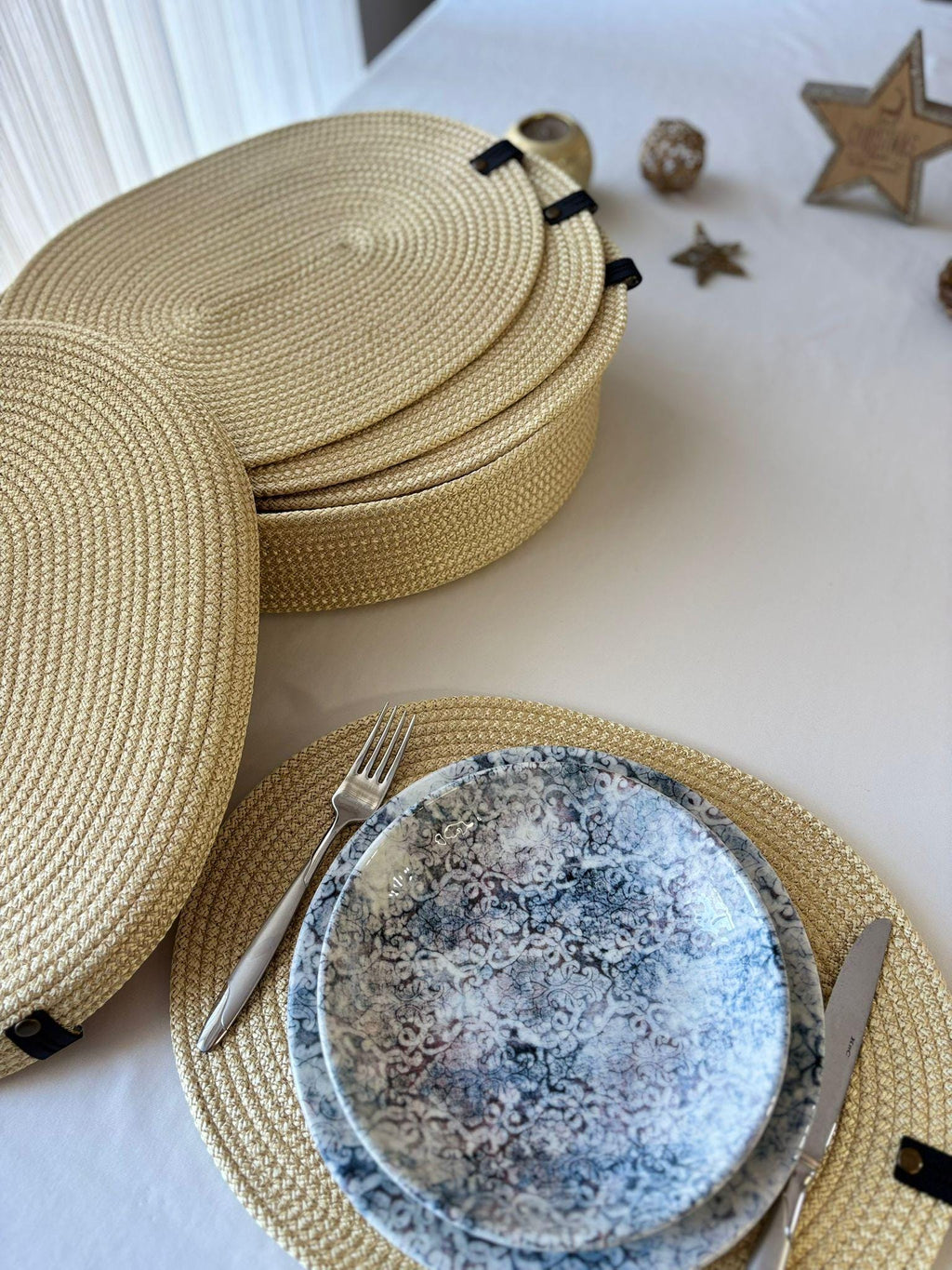 Handmade Woven Placemats & Box with lid Set: Boho Table Decor
