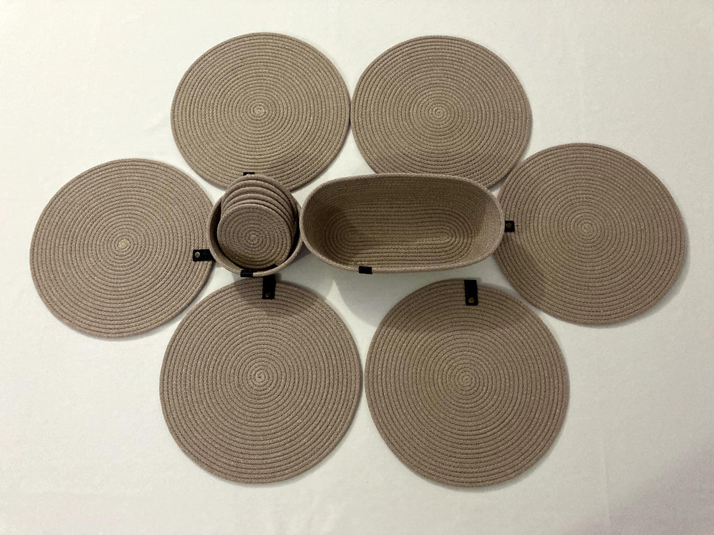 Handmade Cotton Rope Placemat Set: Beige Woven Dining Table Decor