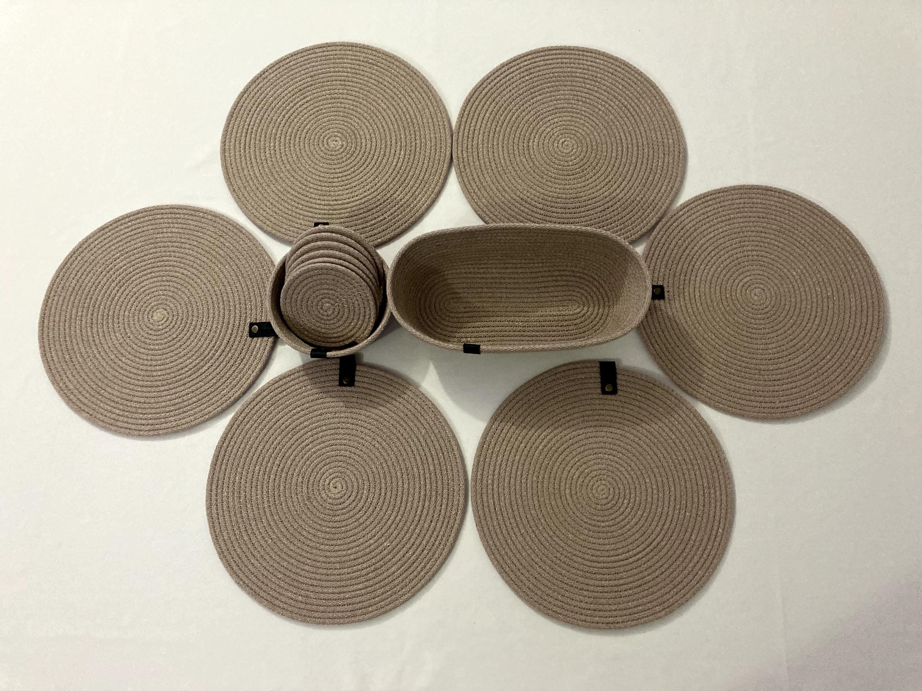 Handmade Cotton Rope Placemat Set: Beige Woven Dining Table Decor