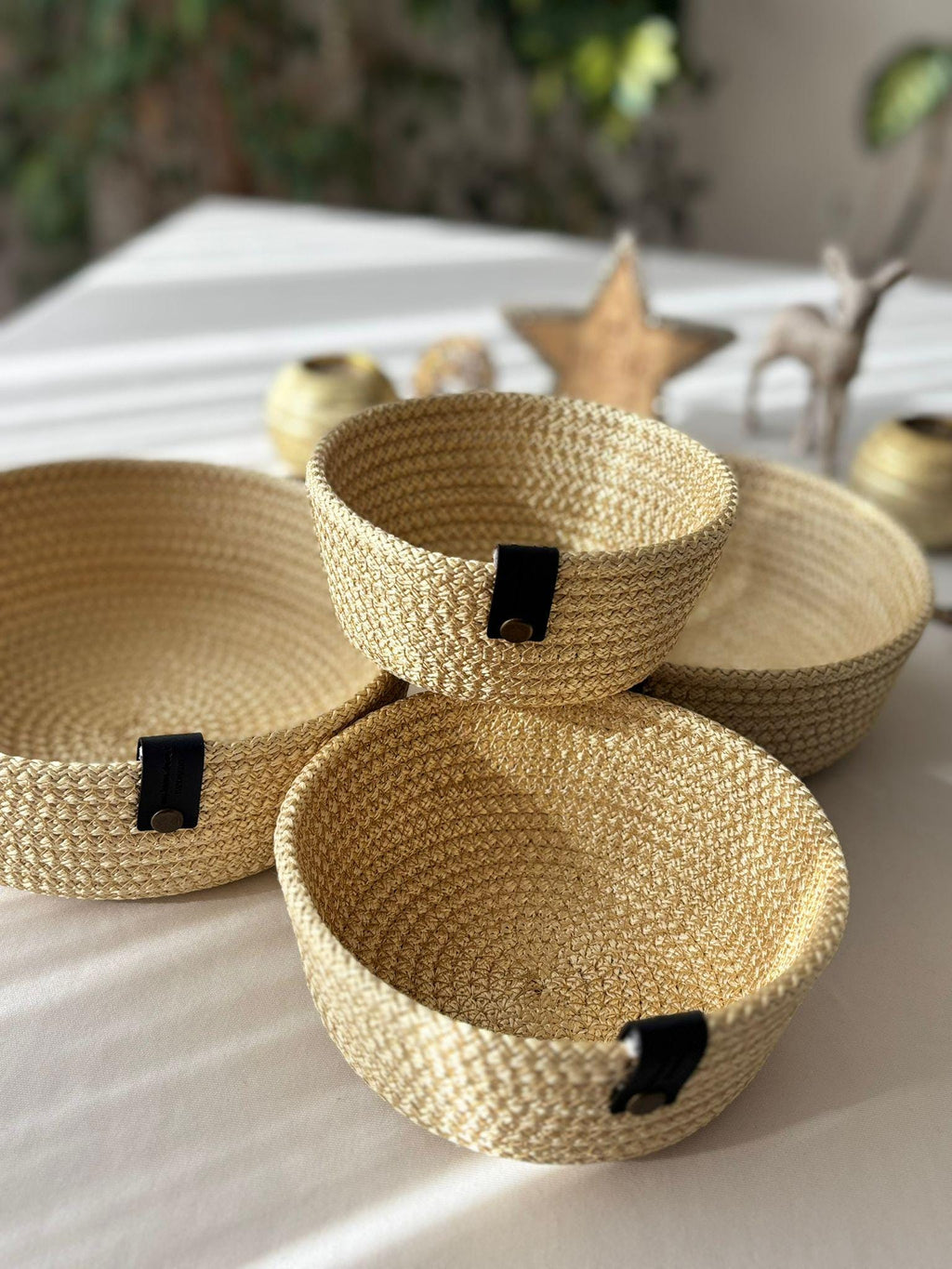 3 oder 4 Stück Set – Handgemachter Baumwollseilkorb – Gewebte Aufbewahrungskörbe, Boho-Deko