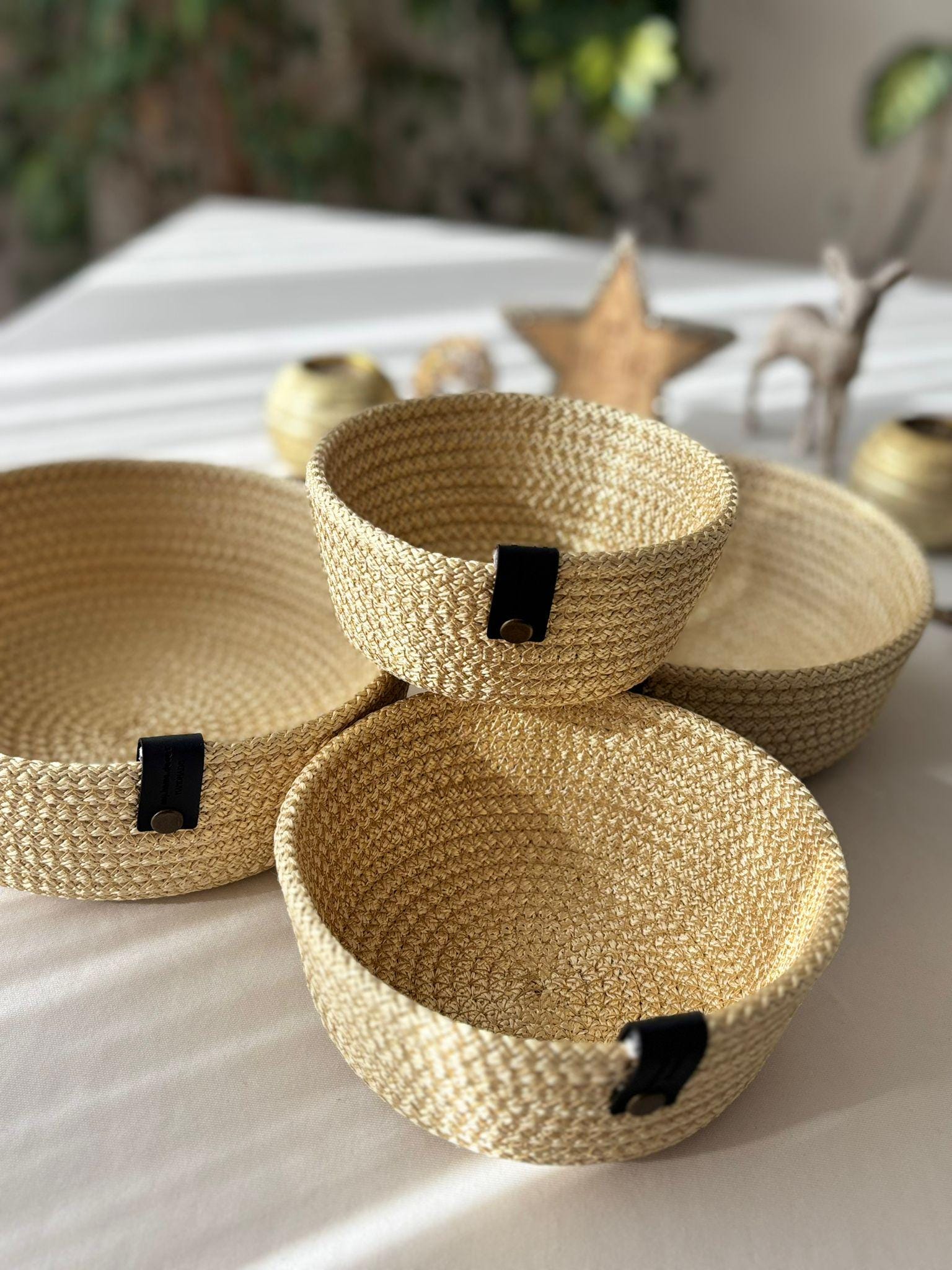 3 oder 4 Stück Set – Handgemachter Baumwollseilkorb – Gewebte Aufbewahrungskörbe, Boho-Deko