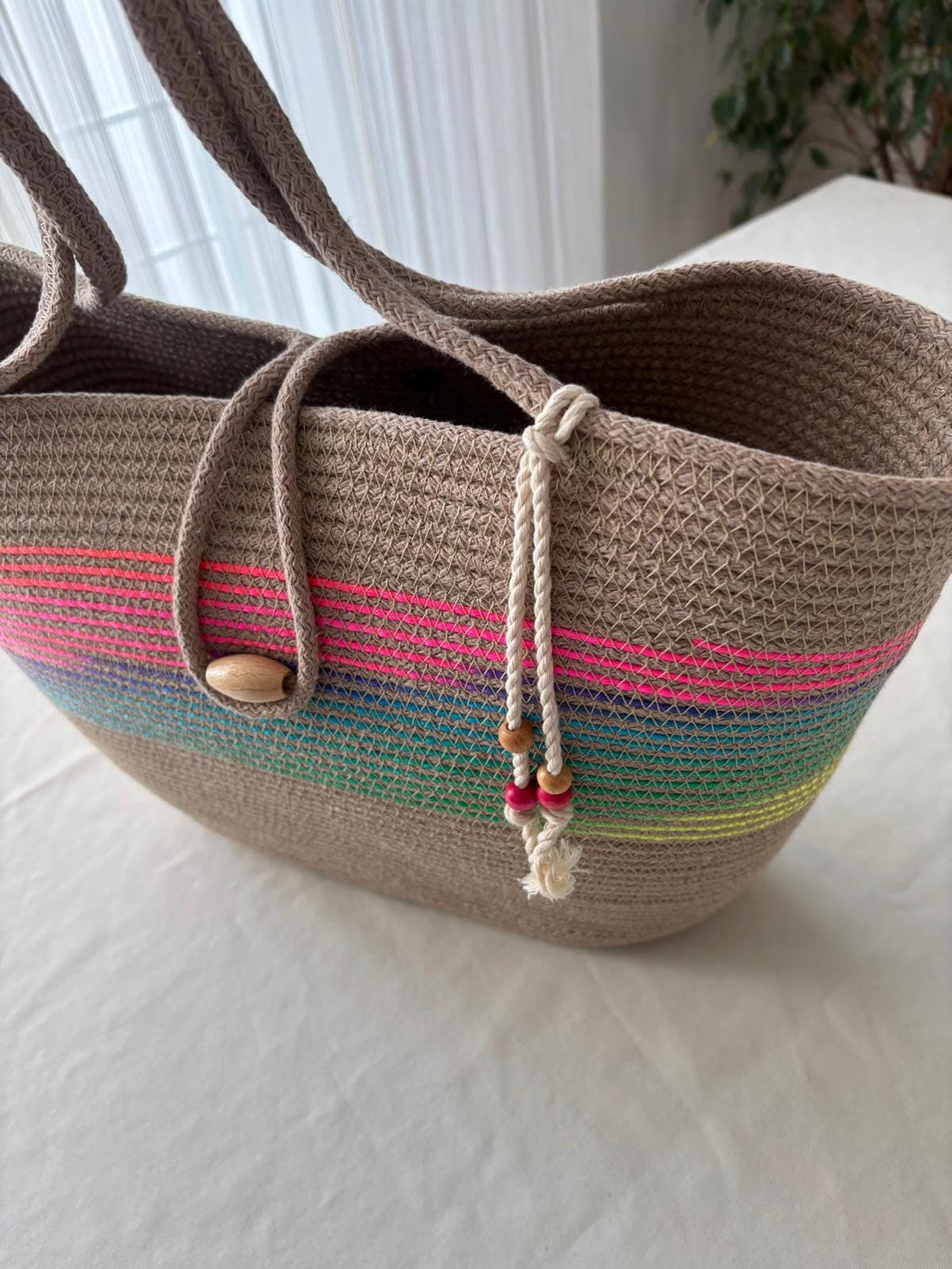 Handmade Jute Rope Shoulder Bag: Braided Boho Beach Tote