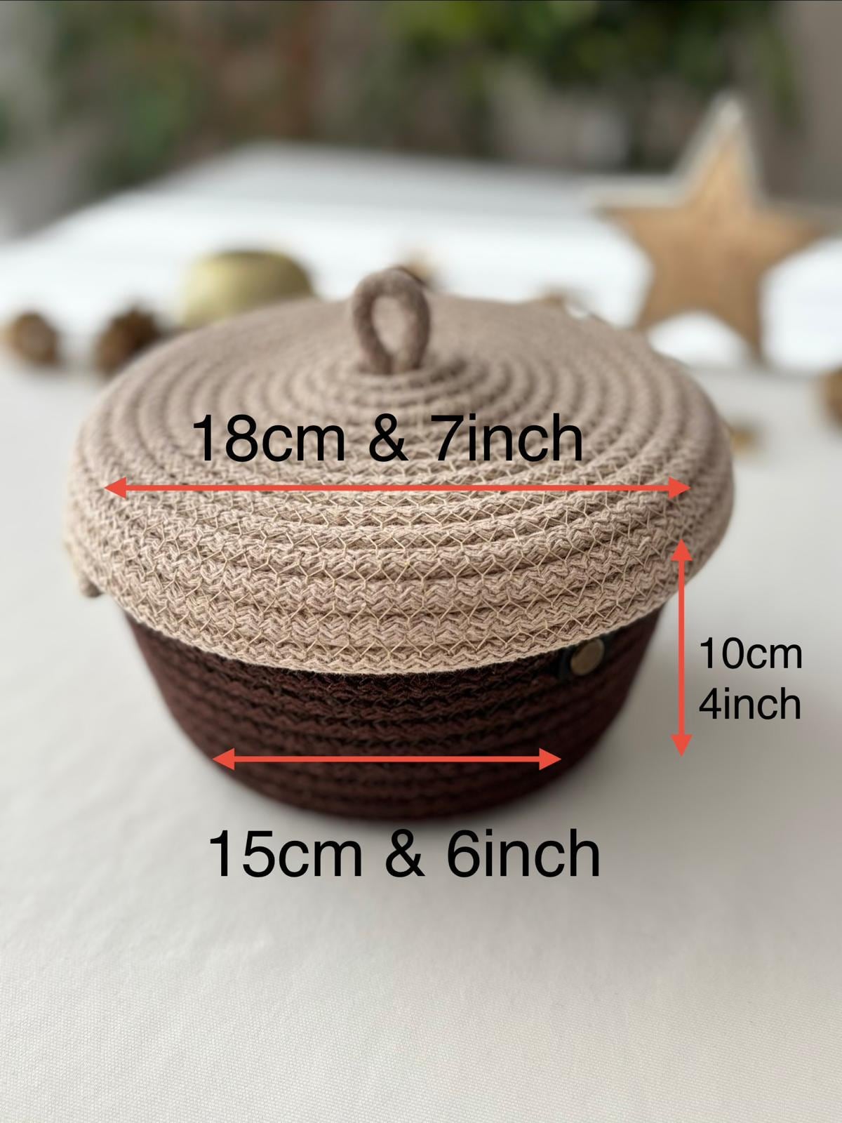 Handwoven Rope Storage Basket with Lid - Small woven Organizer, Handmade Candy Bowl