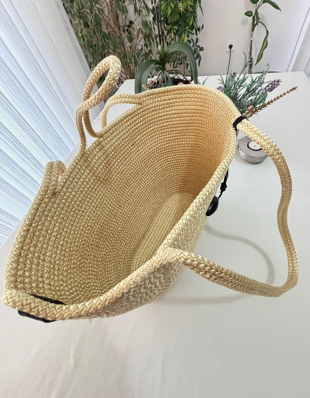 Handmade Yellow (Gold) Jute Rope Bag: Braided Boho Beach Tote