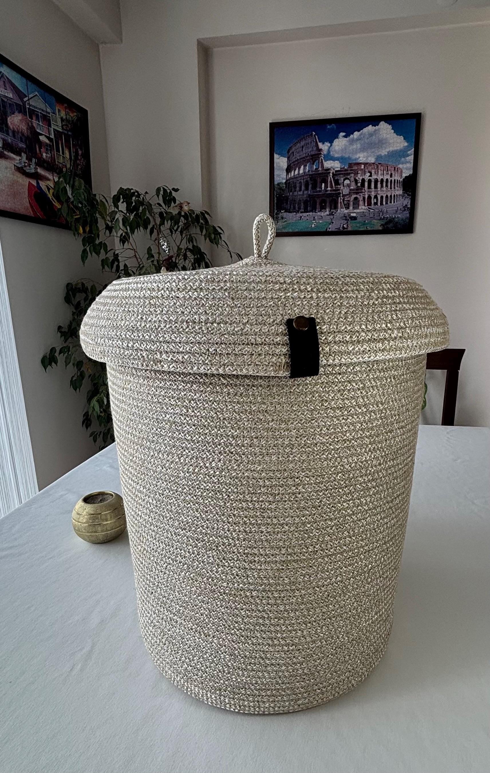 Handmade Woven Rope Basket with Lid: Versatile Home Organizer Multiple Color