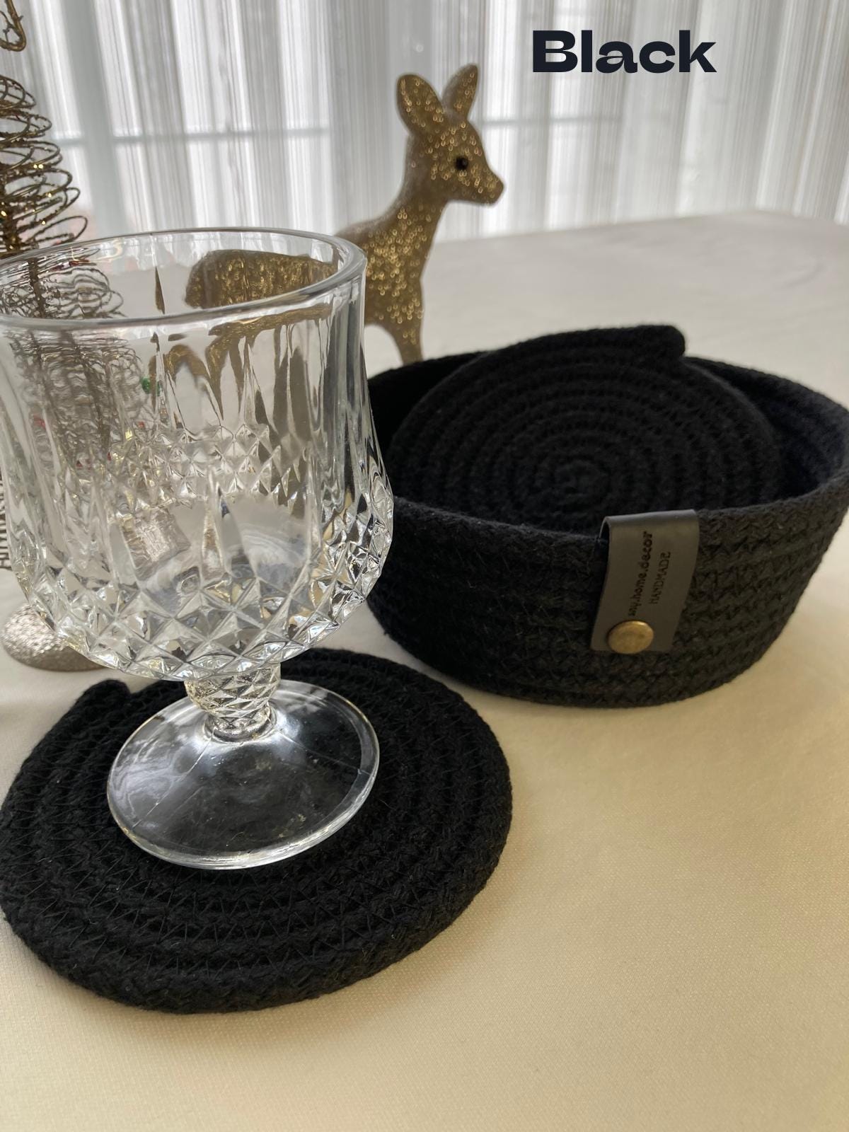 Crochet Coasters Set: Handmade Cotton Drink Coasters with Basket