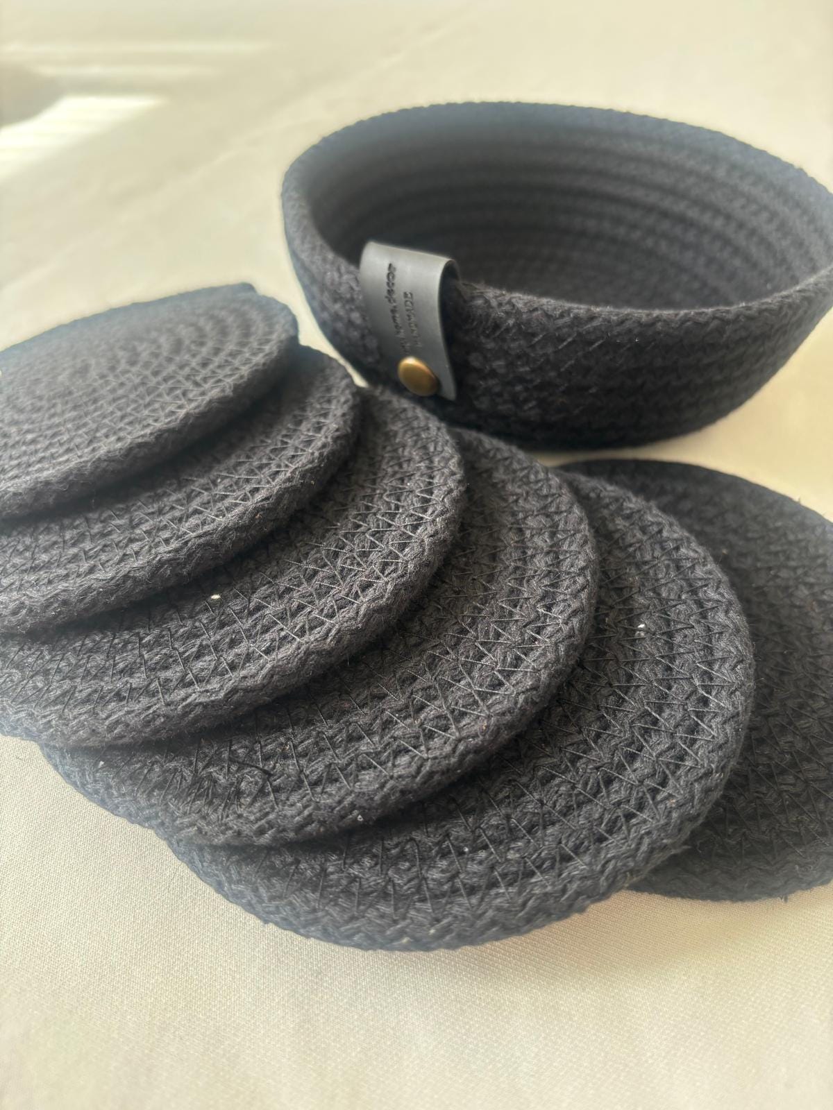 Black Cotton Rope Placemat Set: Dining Table Decor with Coasters & Bread Basket