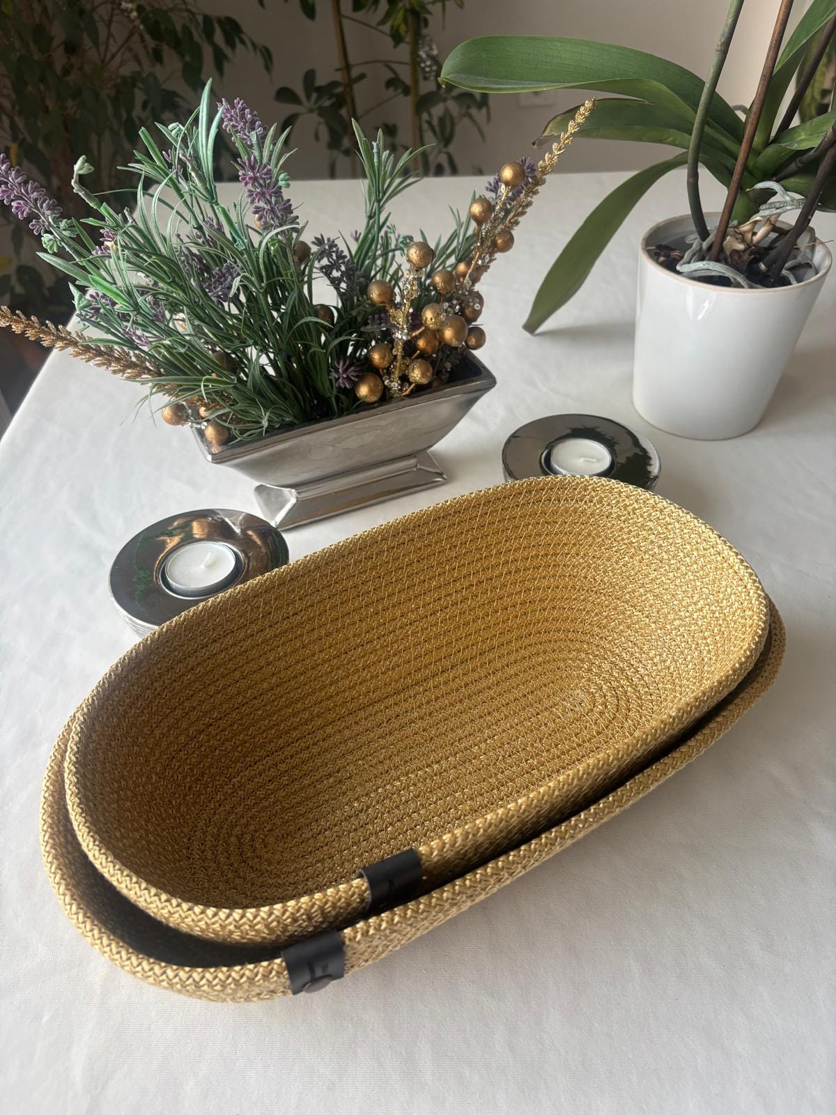 Handmade Woven Bread Basket Set: Rustic Kitchen Table Decor