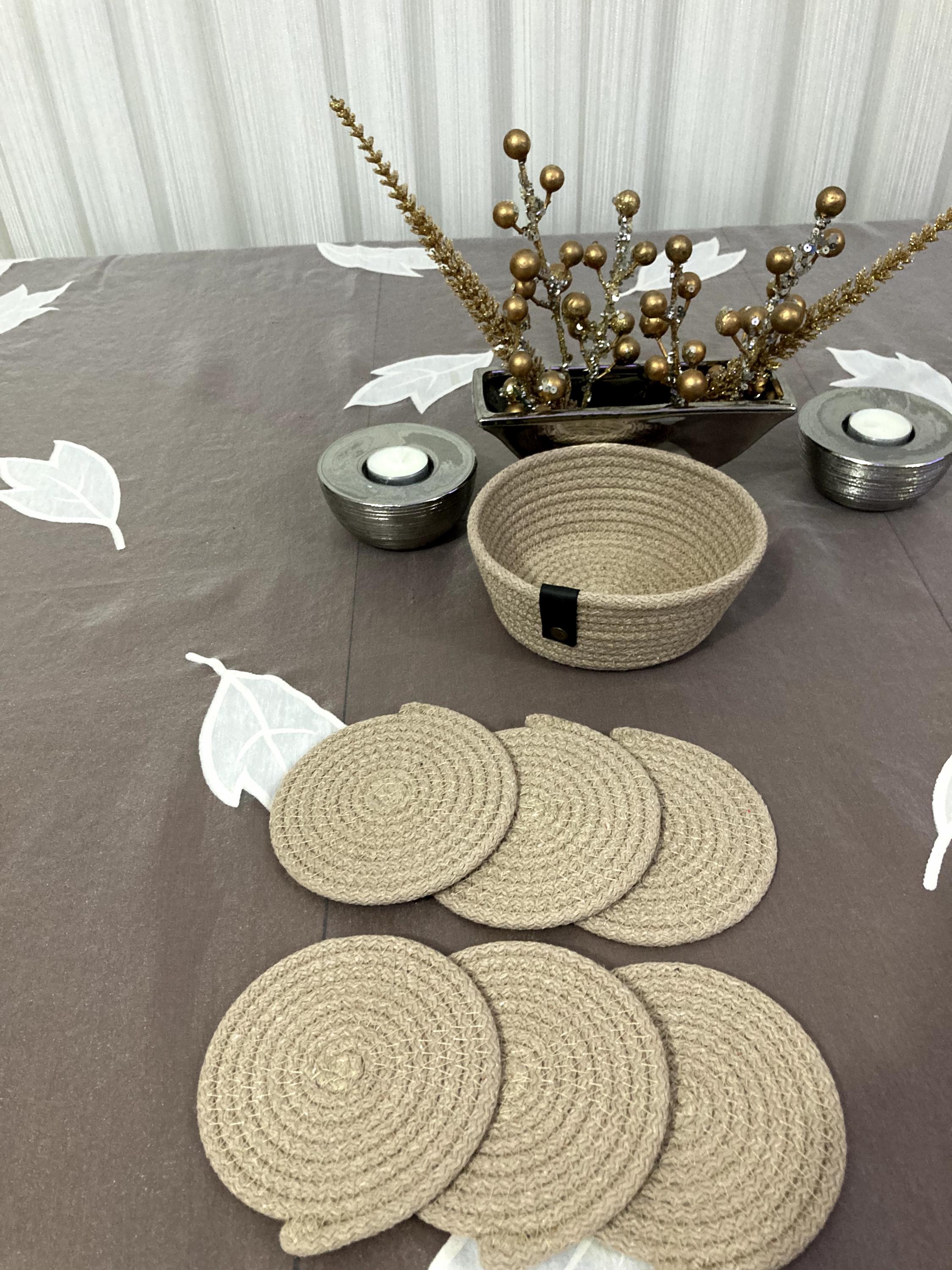 Handmade Cotton Rope Placemat Set: Beige Woven Dining Table Decor