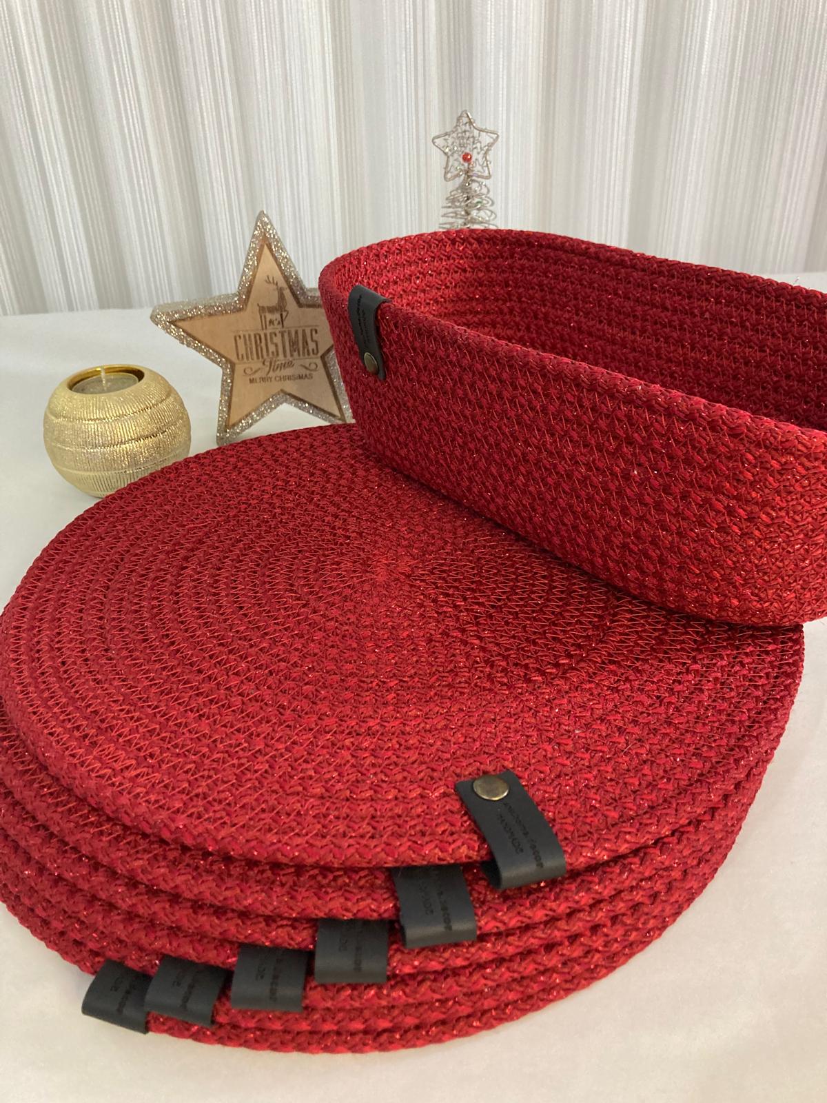 Red Cotton Rope Placemat Set: Dining Table Decor, Bread Basket & Coasters