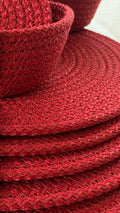 Red Cotton Rope Placemat Set: Dining Table Decor, Bread Basket & Coasters