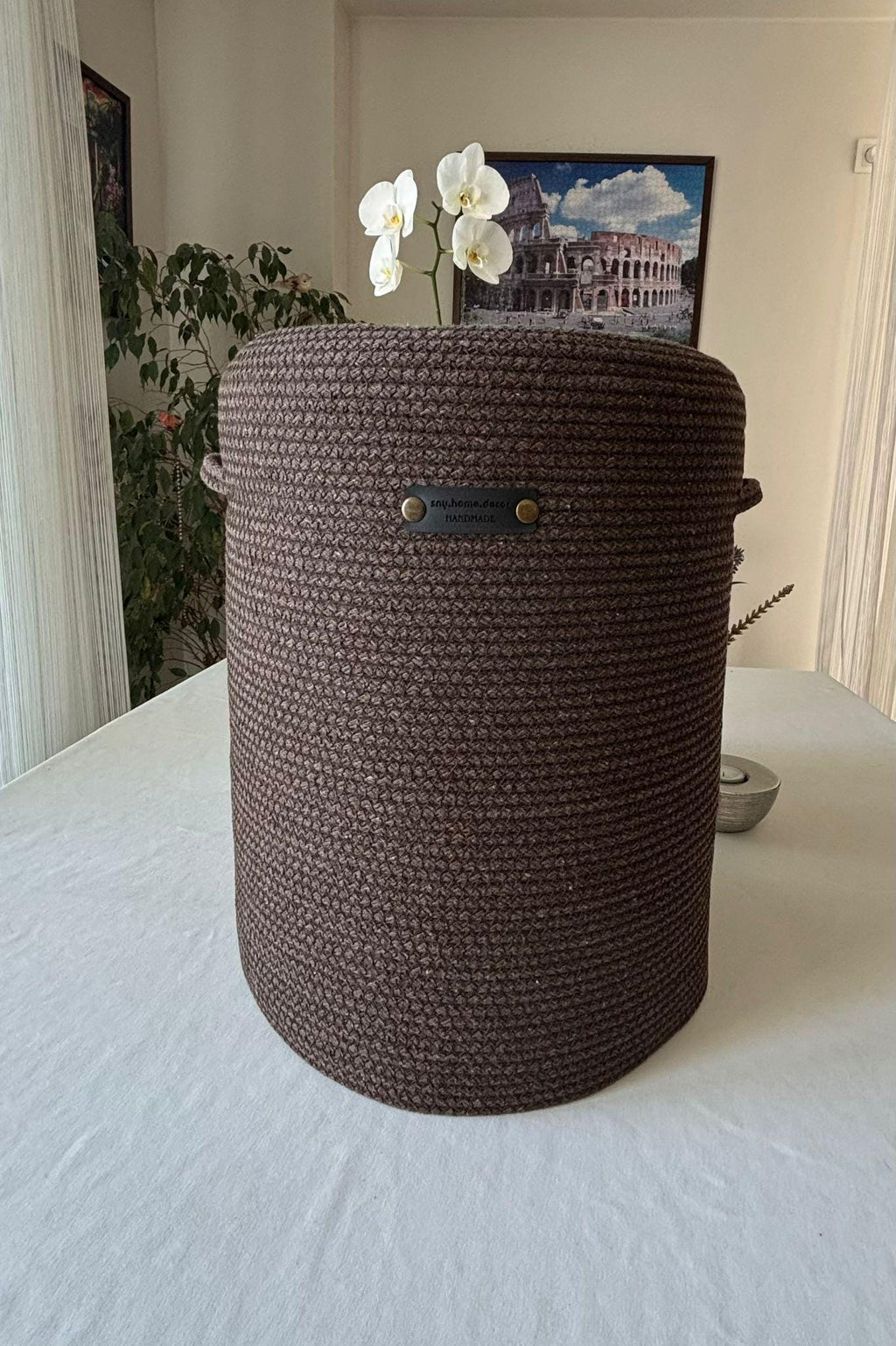 Handmade Woven Water Dispenser Bottle Cover: Rustic Crochet Carboy Cover