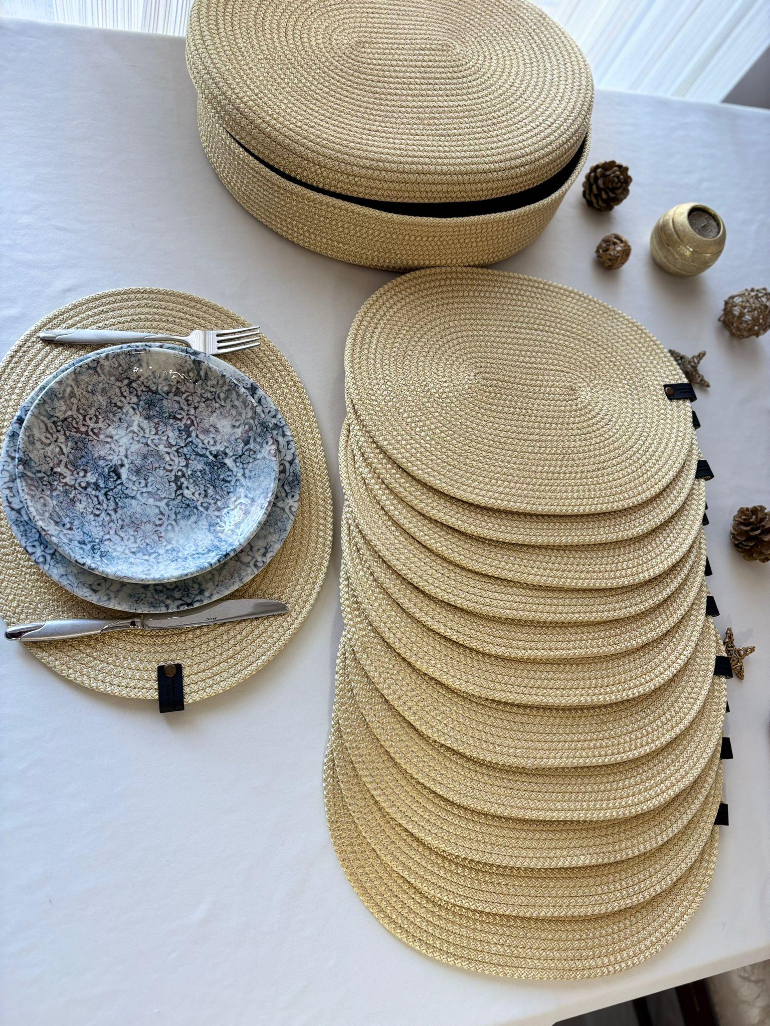 Handmade Woven Placemats & Box with lid Set: Boho Table Decor