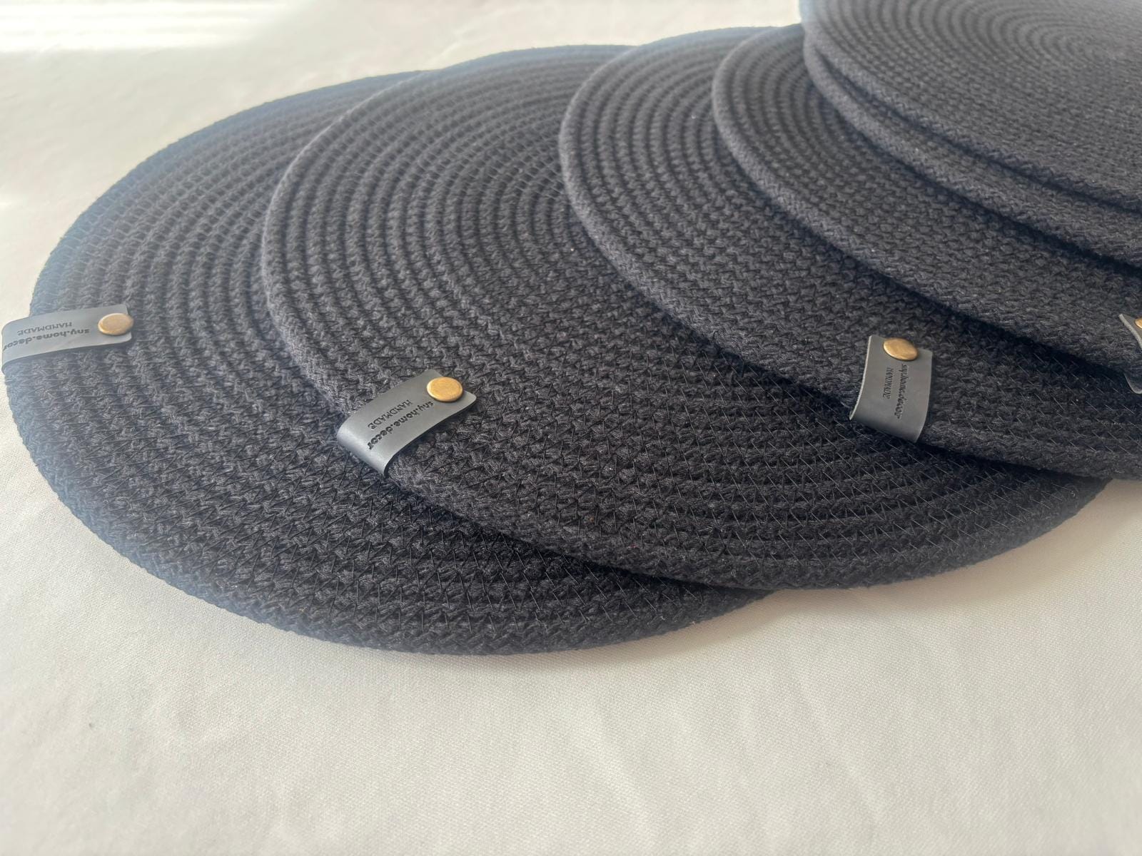 Black Cotton Rope Placemat Set: Dining Table Decor with Coasters & Bread Basket