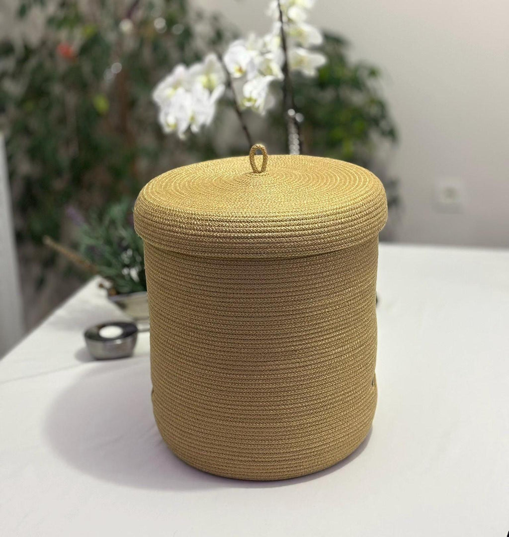 Handmade Woven Rope Basket with Lid: Versatile Home Organizer Multiple Color