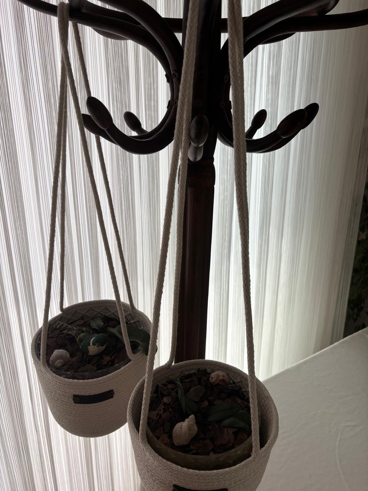 Handmade Crochet Cotton Hanging Planter Basket Set: Indoor/Outdoor Decor
