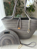 Burgundy&Blue Handwoven Jute Rope Bag: Boho Braided Shoulder Bag