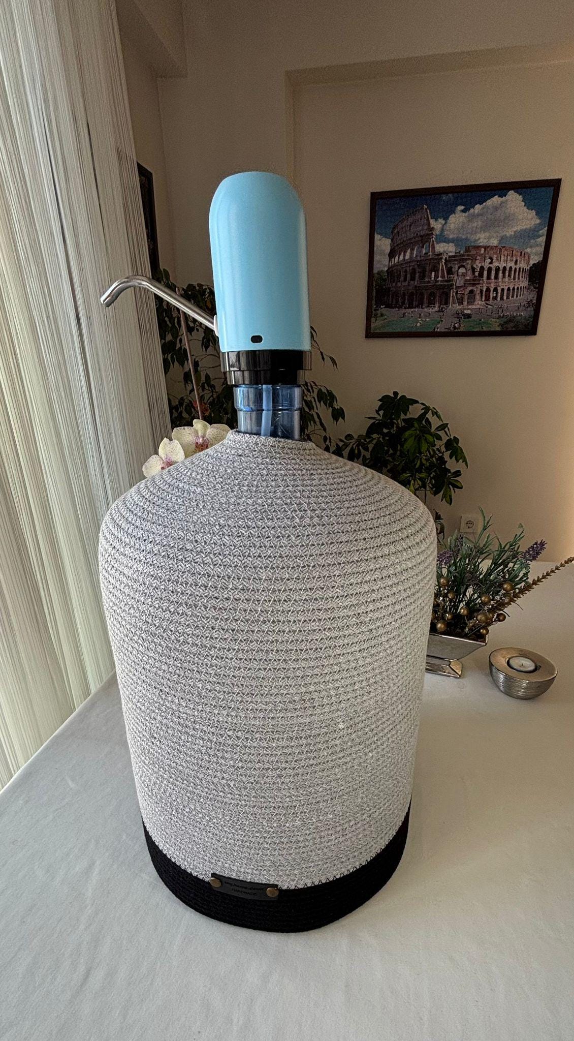 Handmade Jute Water Jug Cover: 5 Gallon Crochet Carboy Protector