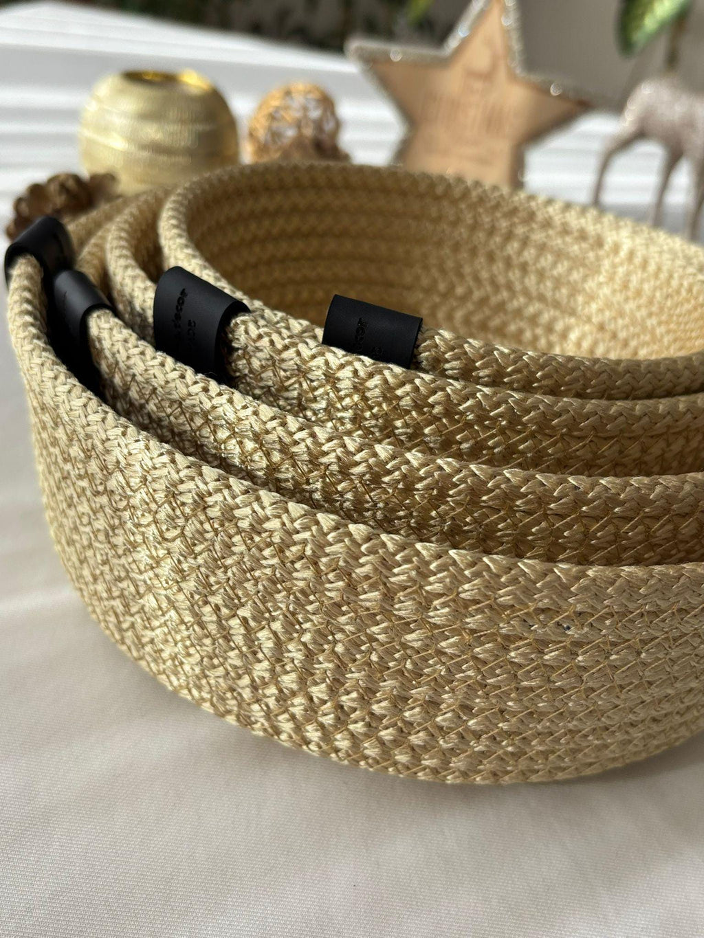 3 oder 4 Stück Set – Handgemachter Baumwollseilkorb – Gewebte Aufbewahrungskörbe, Boho-Deko