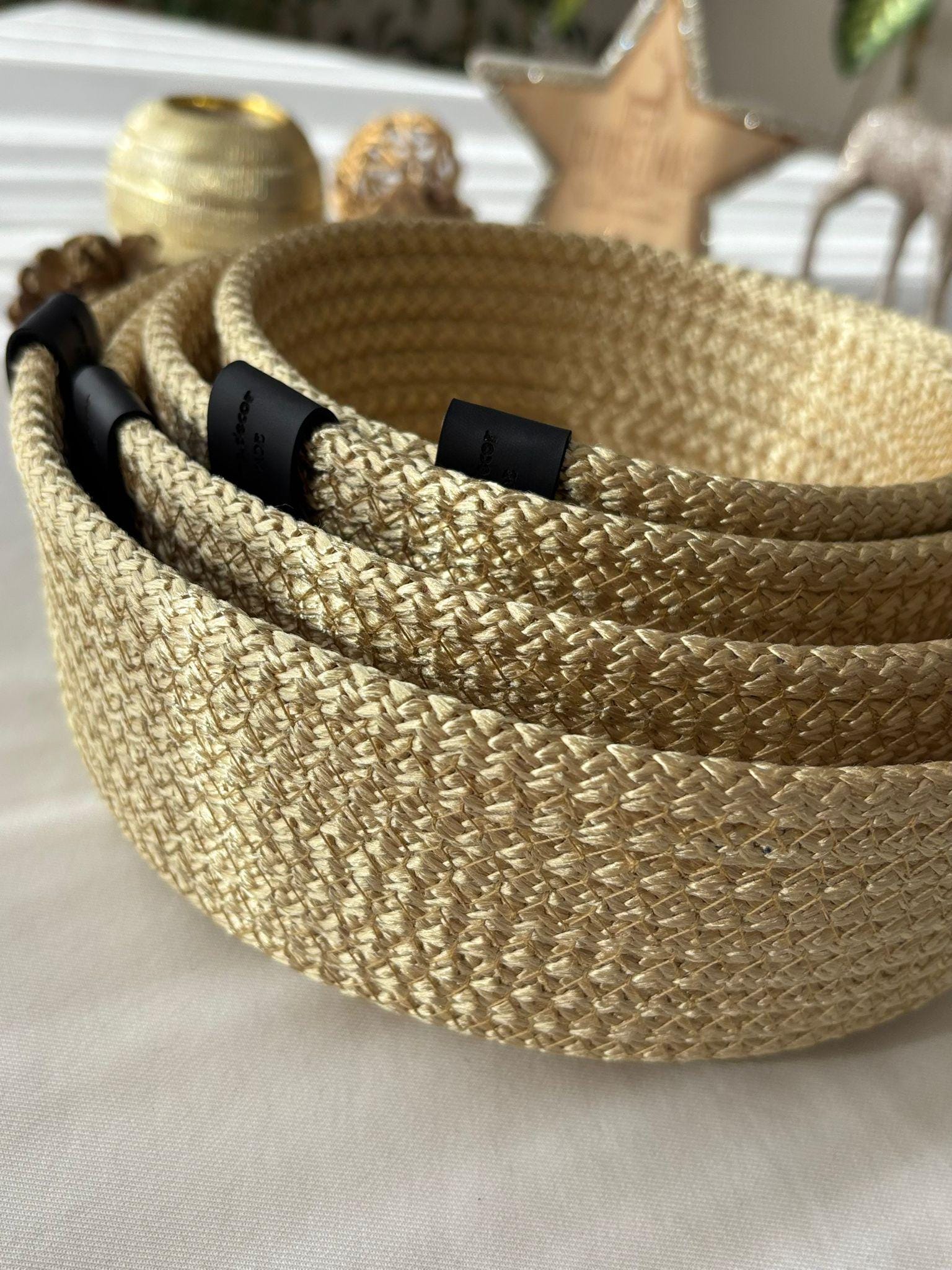 3 oder 4 Stück Set – Handgemachter Baumwollseilkorb – Gewebte Aufbewahrungskörbe, Boho-Deko