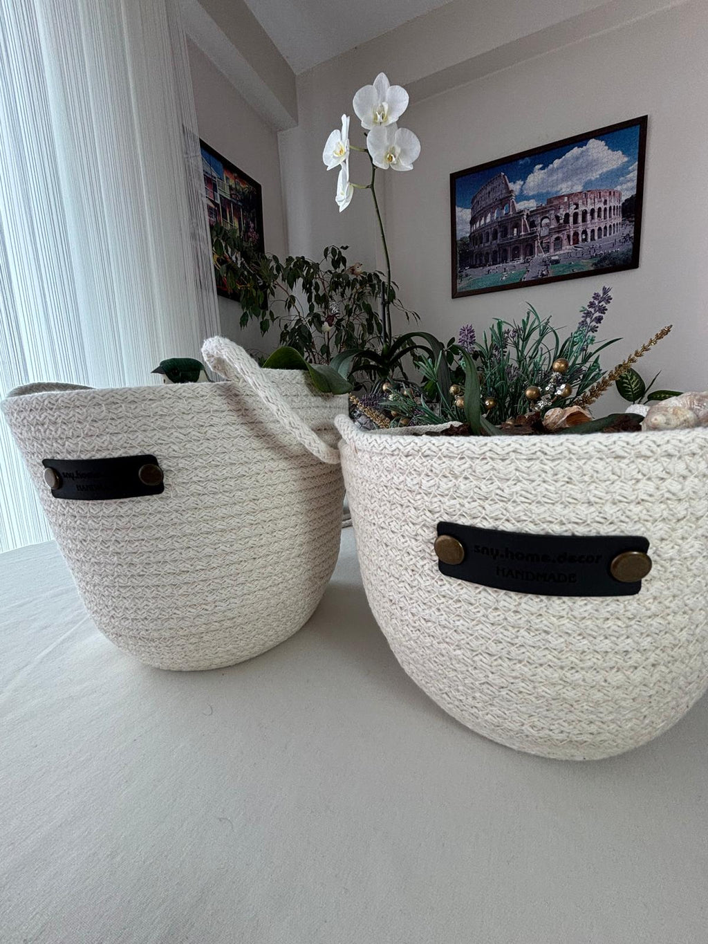 Handmade Crochet Cotton Hanging Planter Basket Set: Indoor/Outdoor Decor