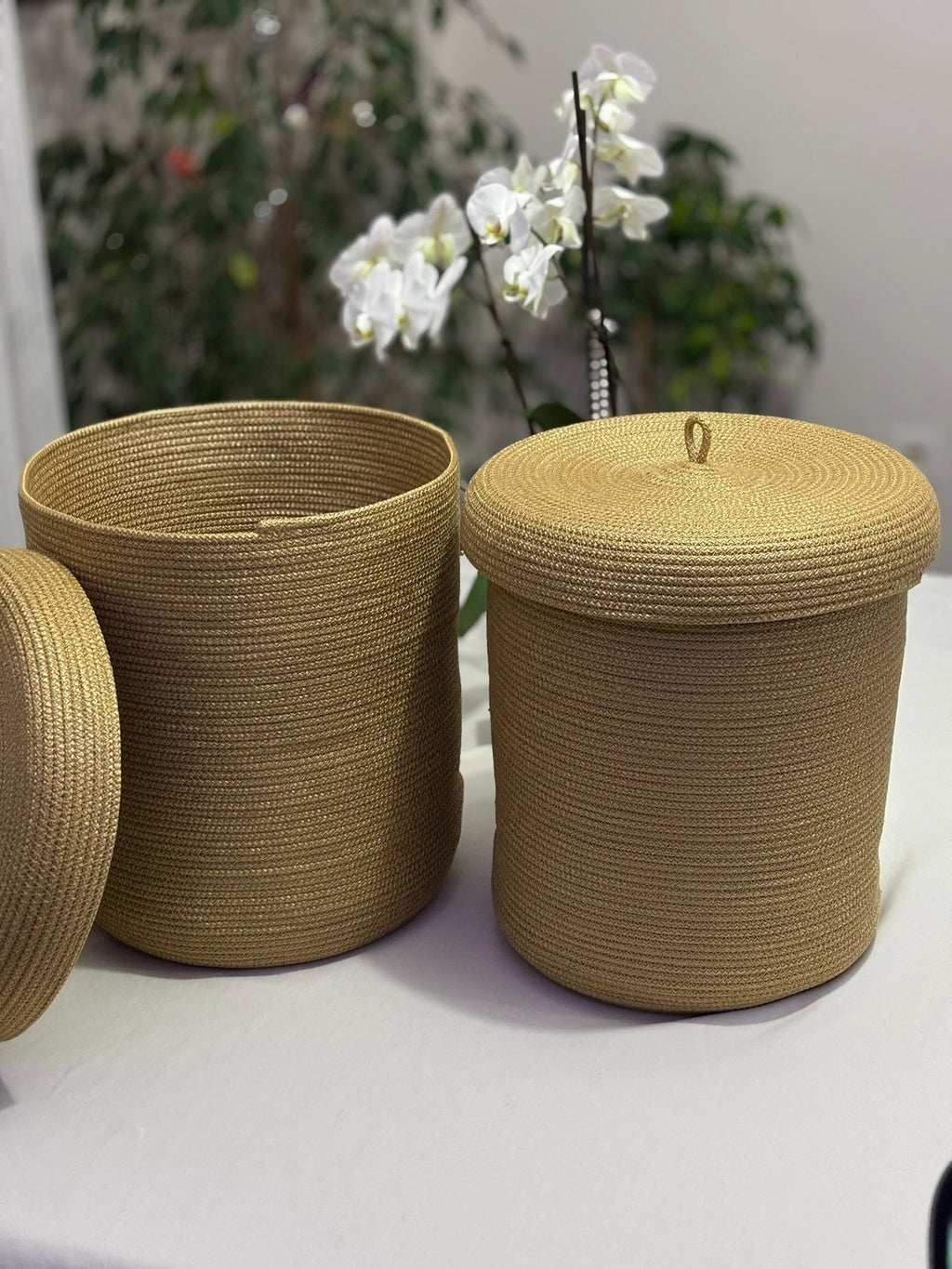 Handmade Woven Rope Basket with Lid: Versatile Home Organizer Multiple Color