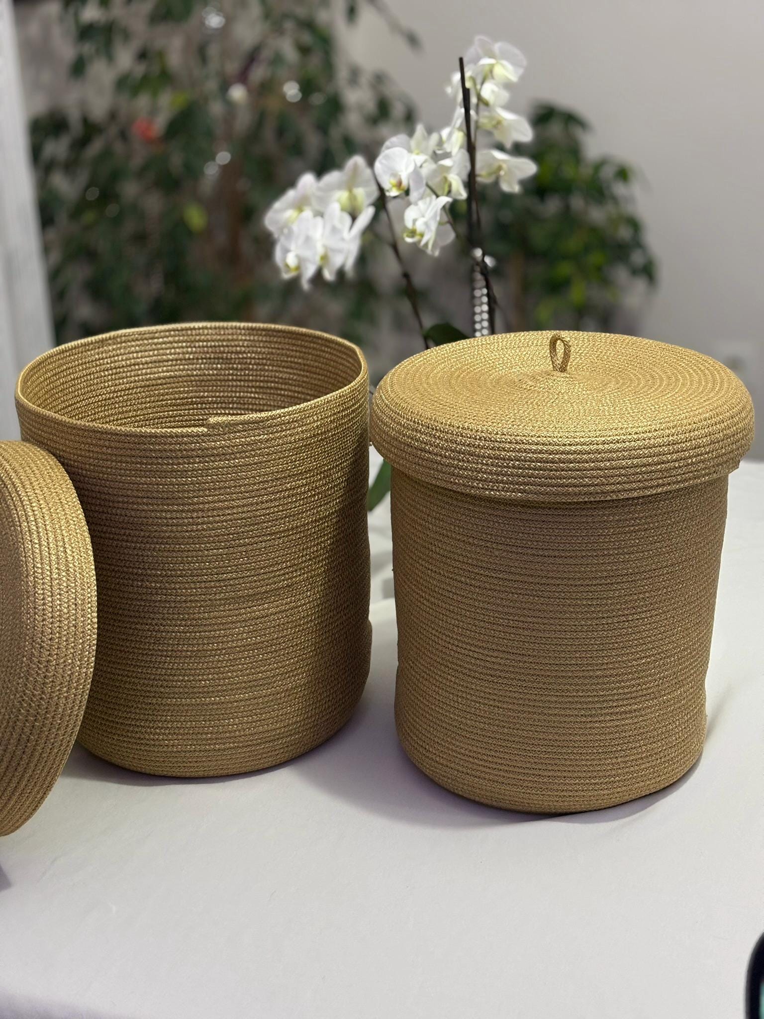 Handmade Woven Rope Basket with Lid: Versatile Home Organizer Multiple Color