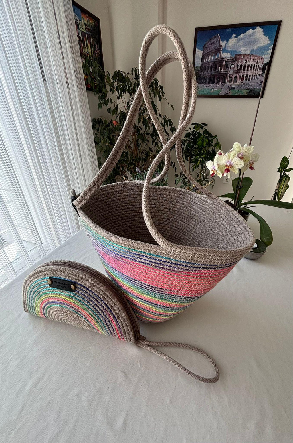 Handmade Jute Rope Handbag: Braided Boho Beach Tote