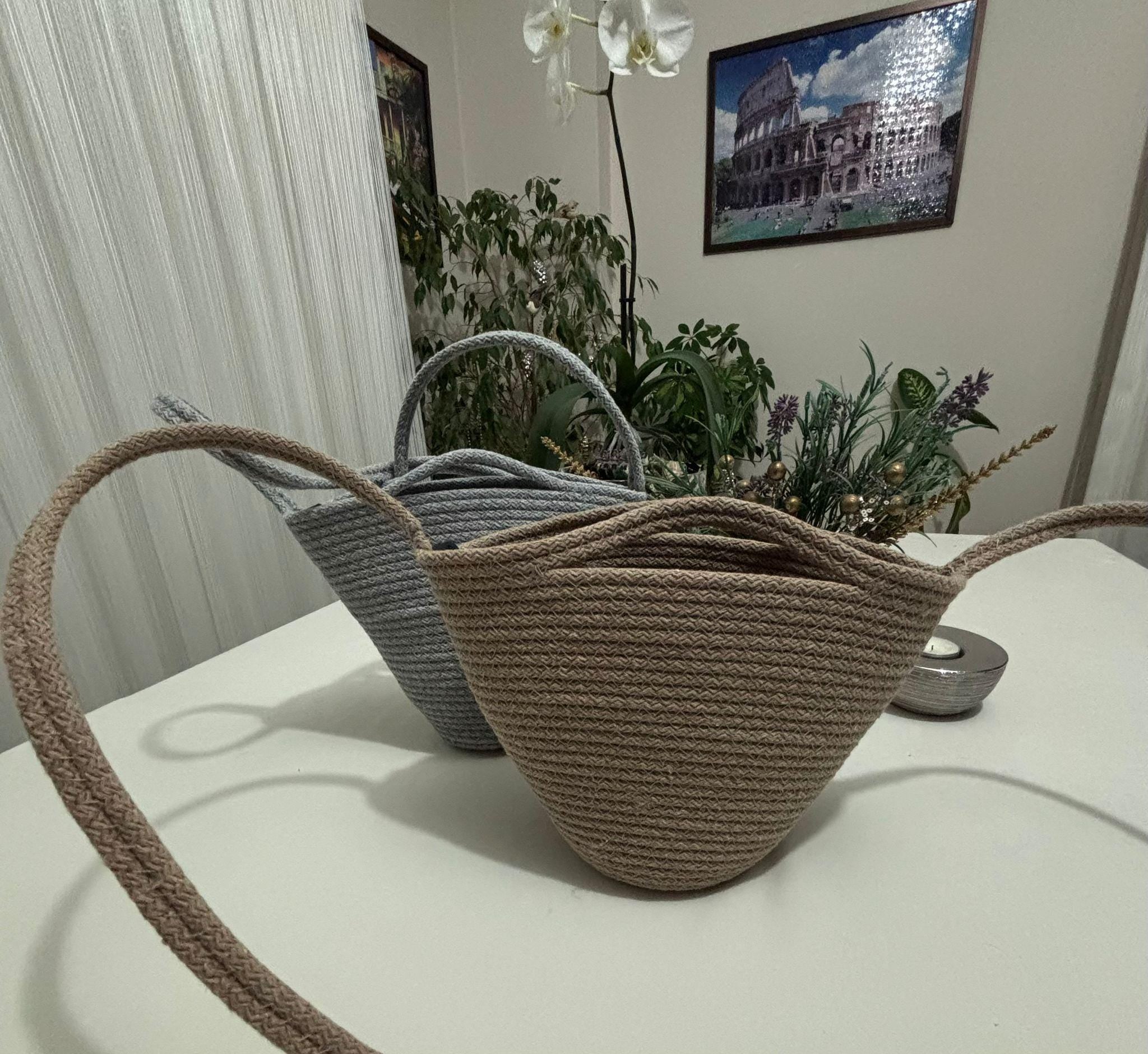 Handmade Rope Tote Bag: Woven Braid Purse - Boho Minimalist Handbag