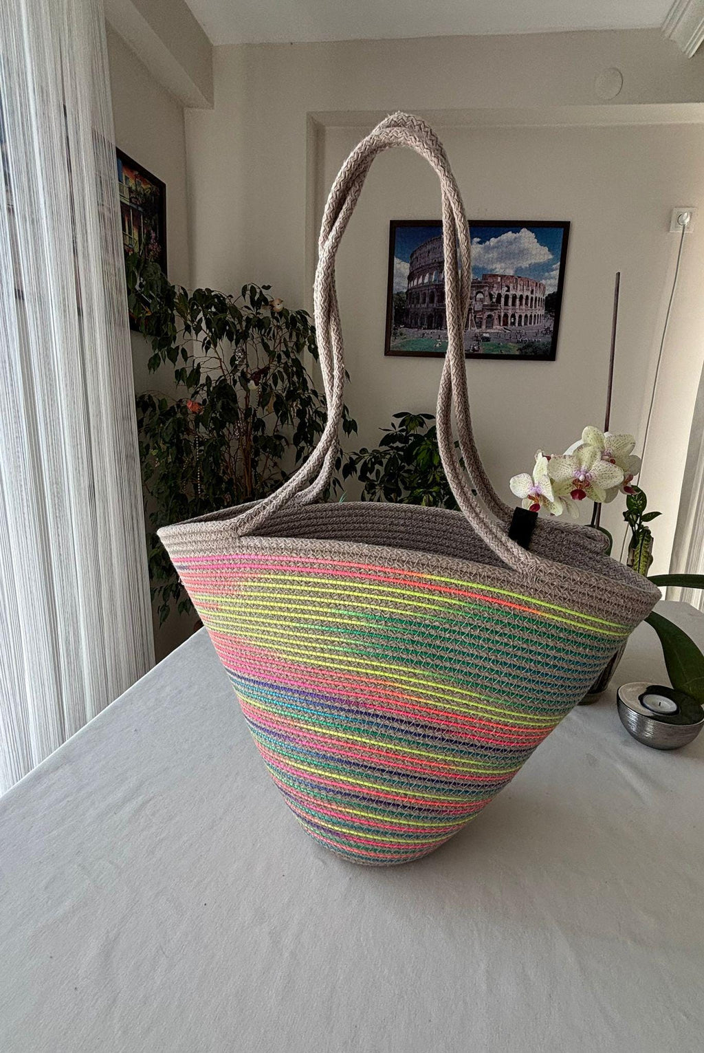 Handmade Jute Rope Handbag: Braided Boho Beach Tote