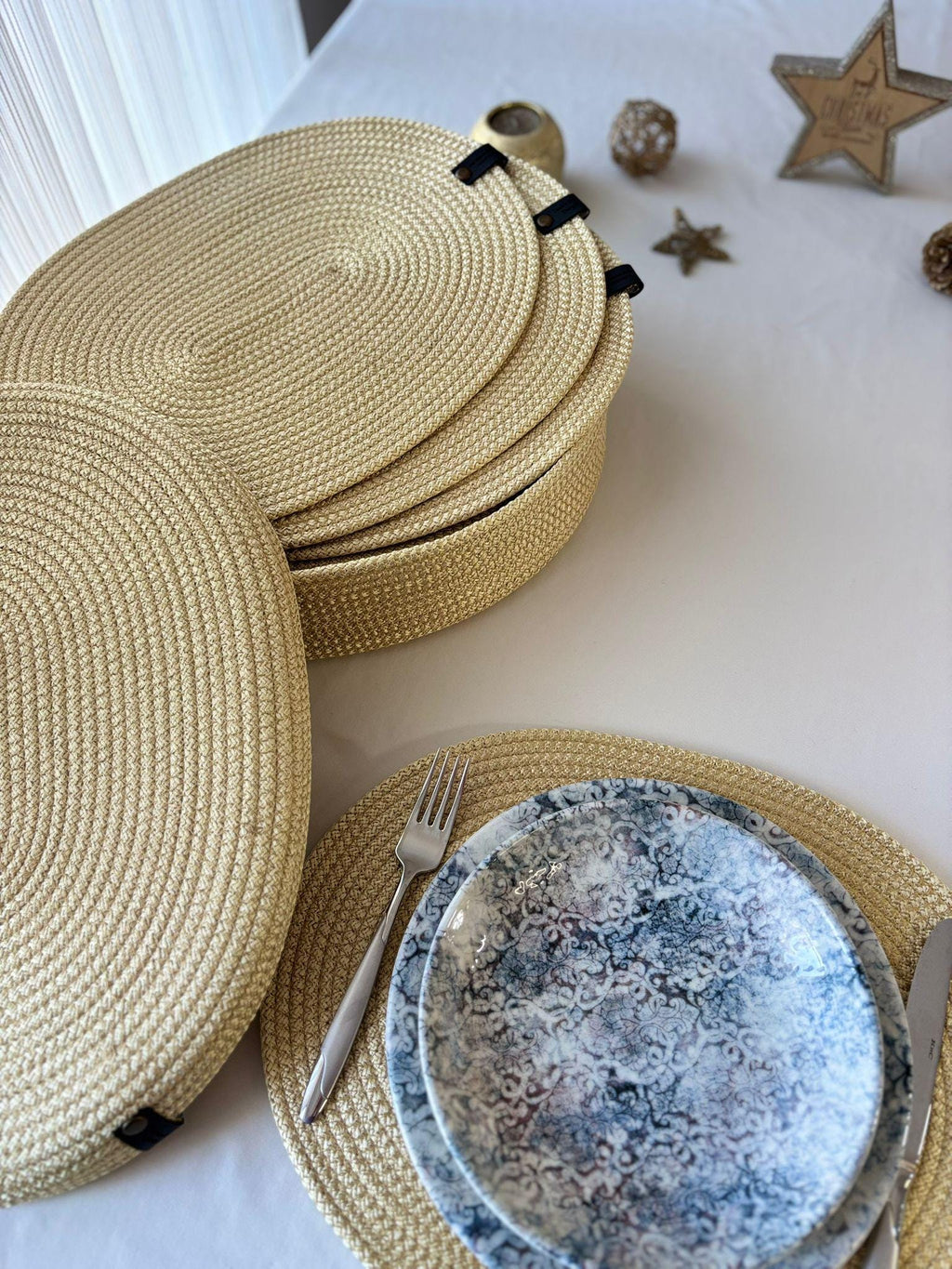 Handmade Woven Placemats & Box with lid Set: Boho Table Decor