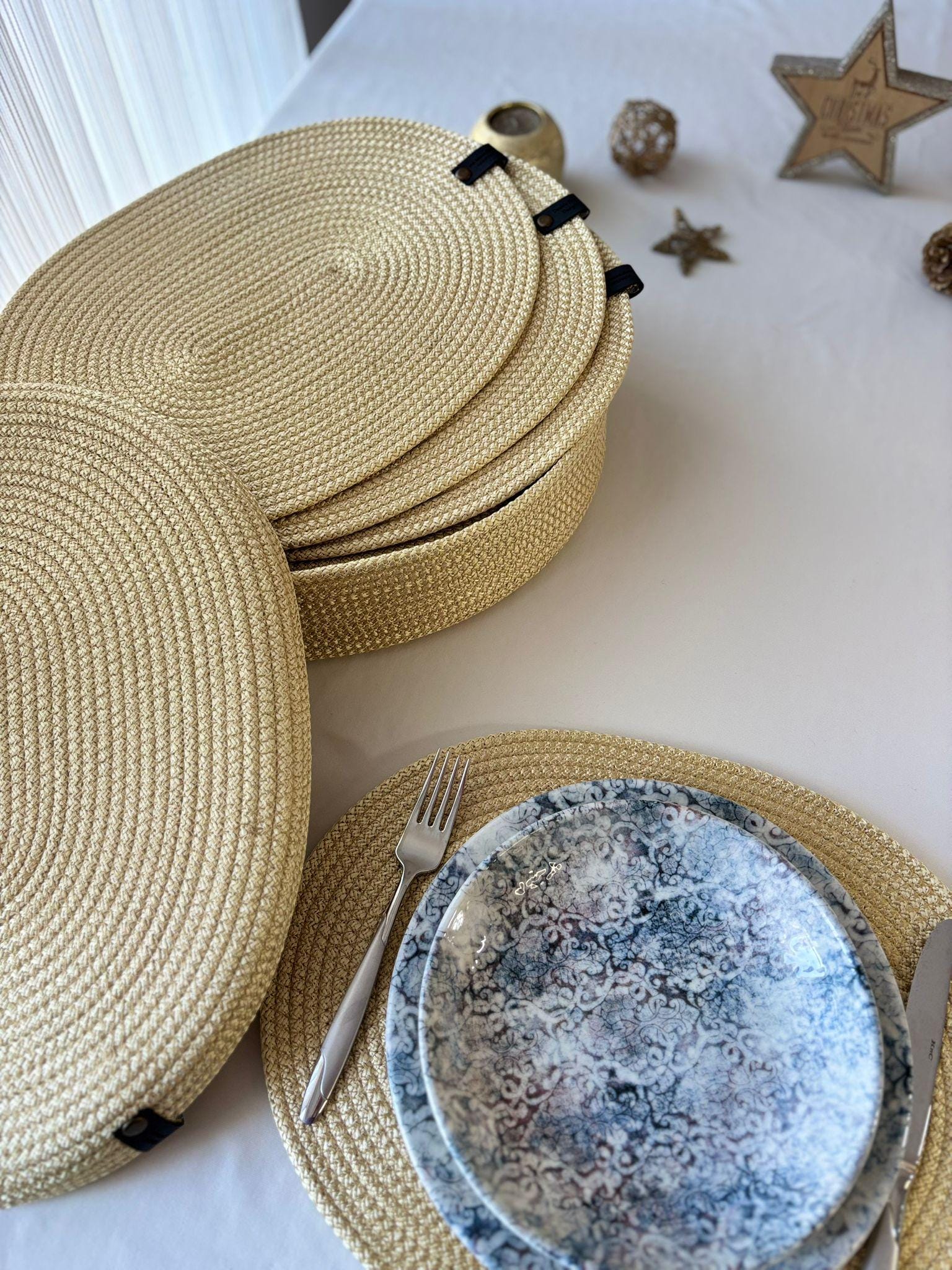 Handmade Woven Placemats & Box with lid Set: Boho Table Decor