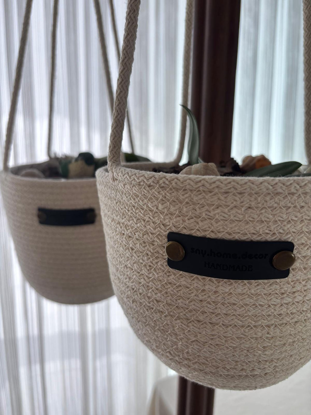 Handmade Crochet Cotton Hanging Planter Basket Set: Indoor/Outdoor Decor