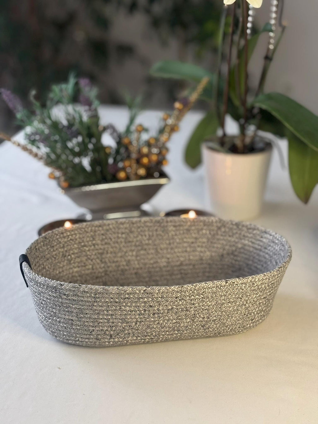 Handmade Gray Woven Make Up Basket Set: Cosmetic & Beauty Organizer