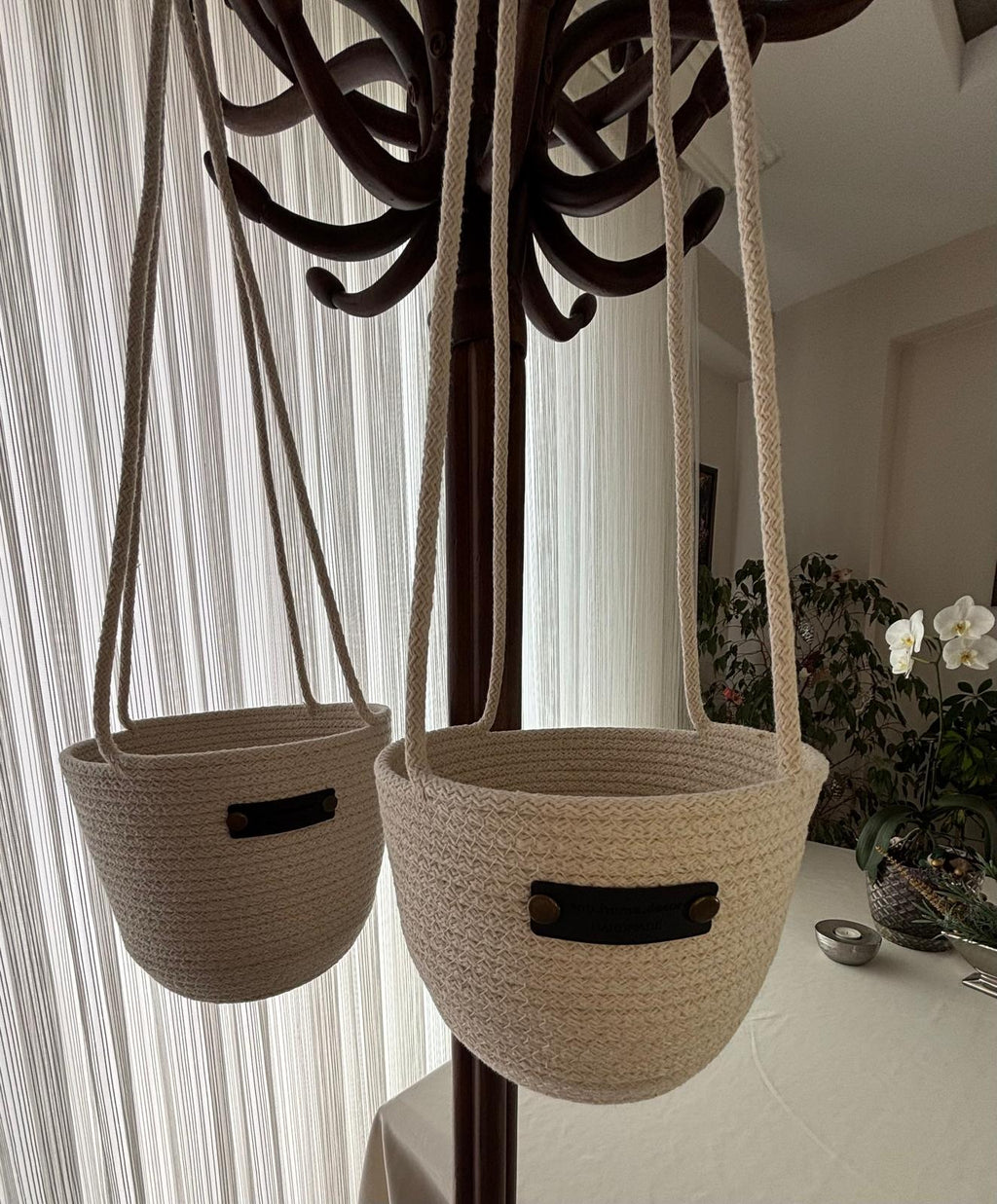 Handmade Crochet Cotton Hanging Planter Basket Set: Indoor/Outdoor Decor