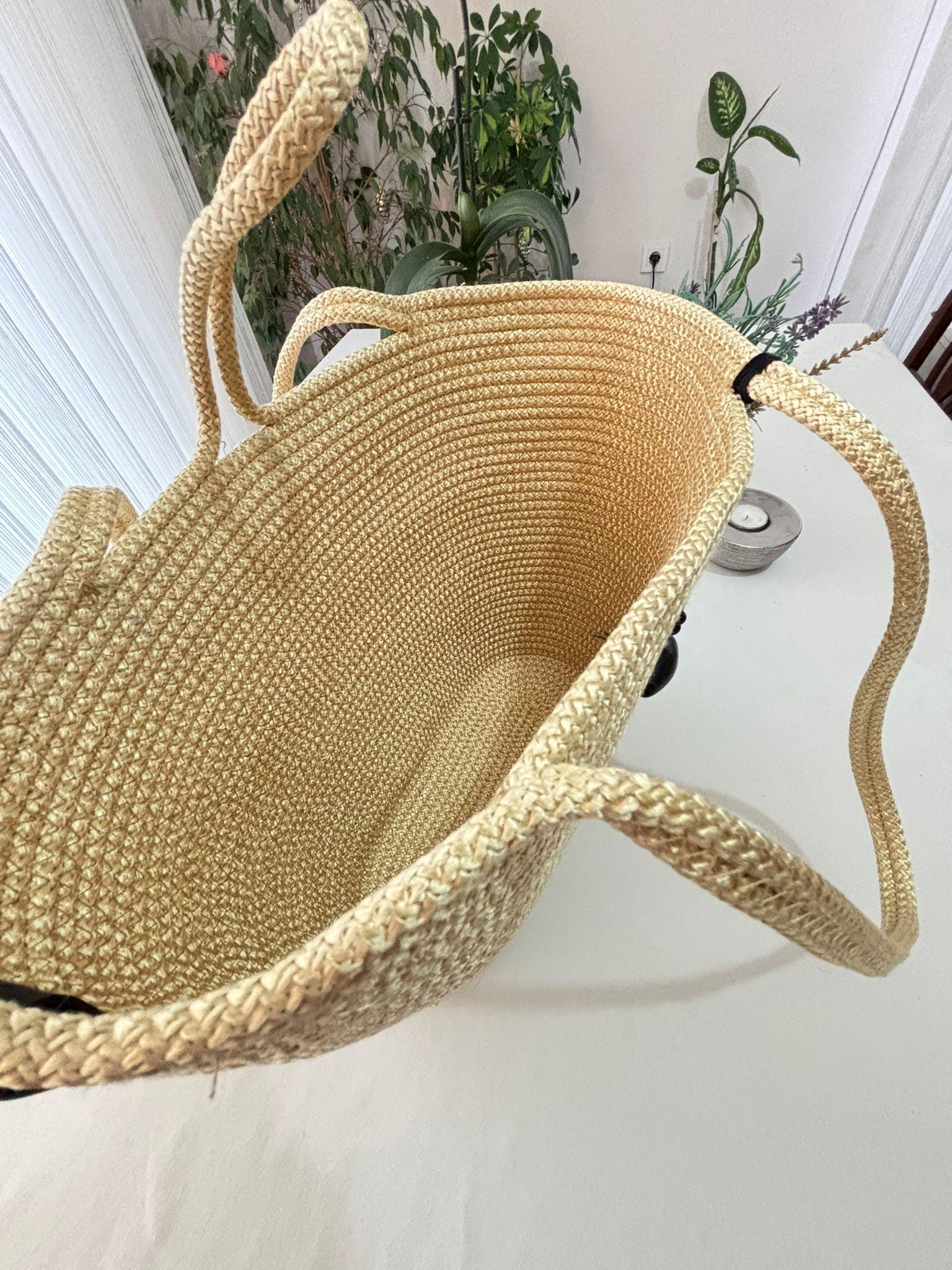 Handmade Yellow (Gold) Jute Rope Bag: Braided Boho Beach Tote