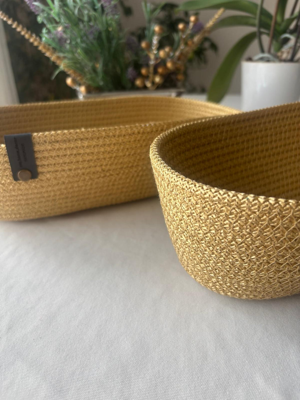 Handmade Woven Bread Basket Set: Rustic Kitchen Table Decor