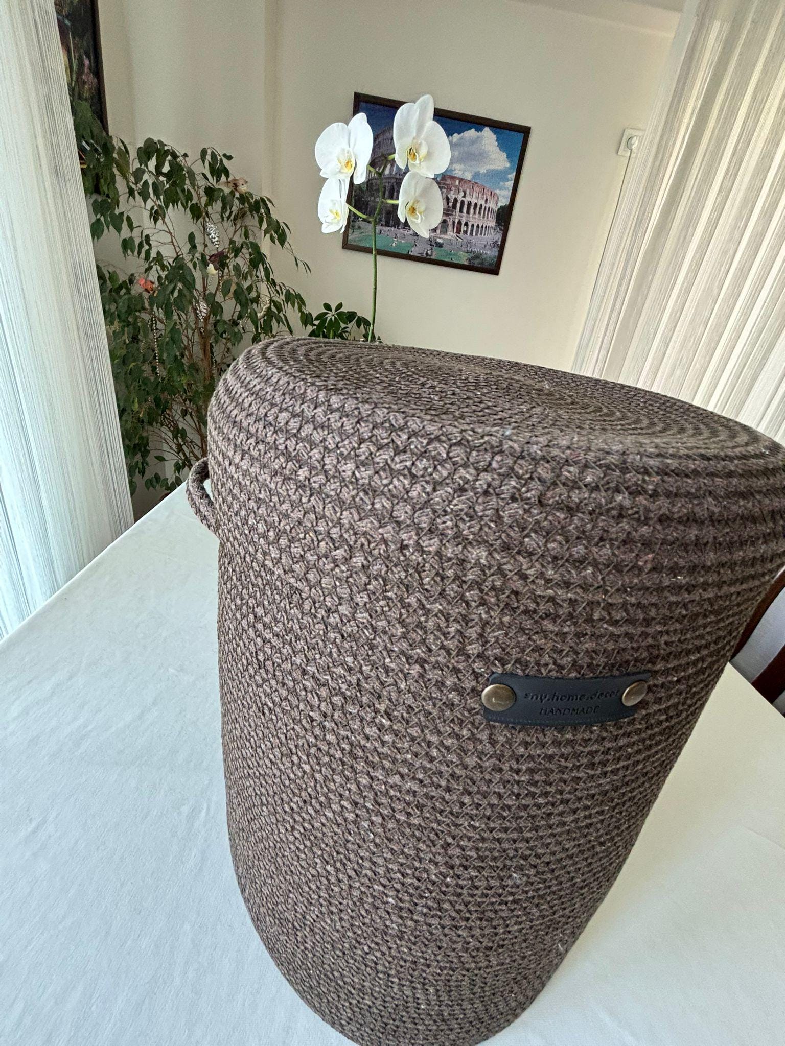 Handmade Woven Water Dispenser Bottle Cover: Rustic Crochet Carboy Cover