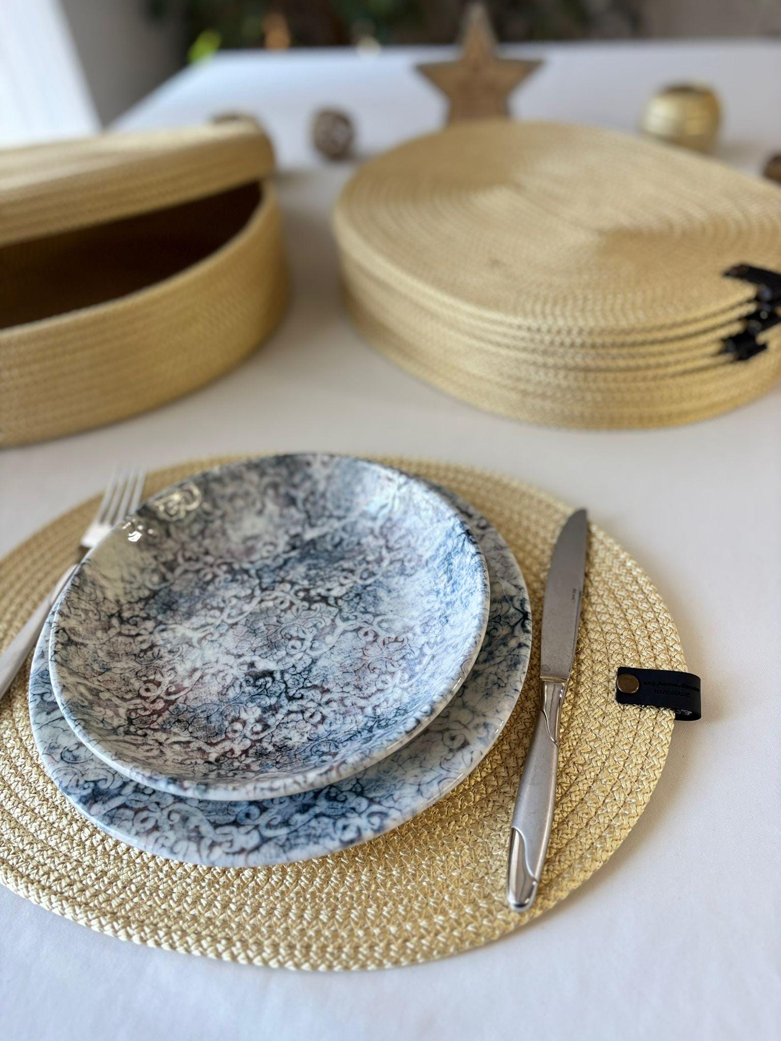Handmade Woven Placemats & Box with lid Set: Boho Table Decor