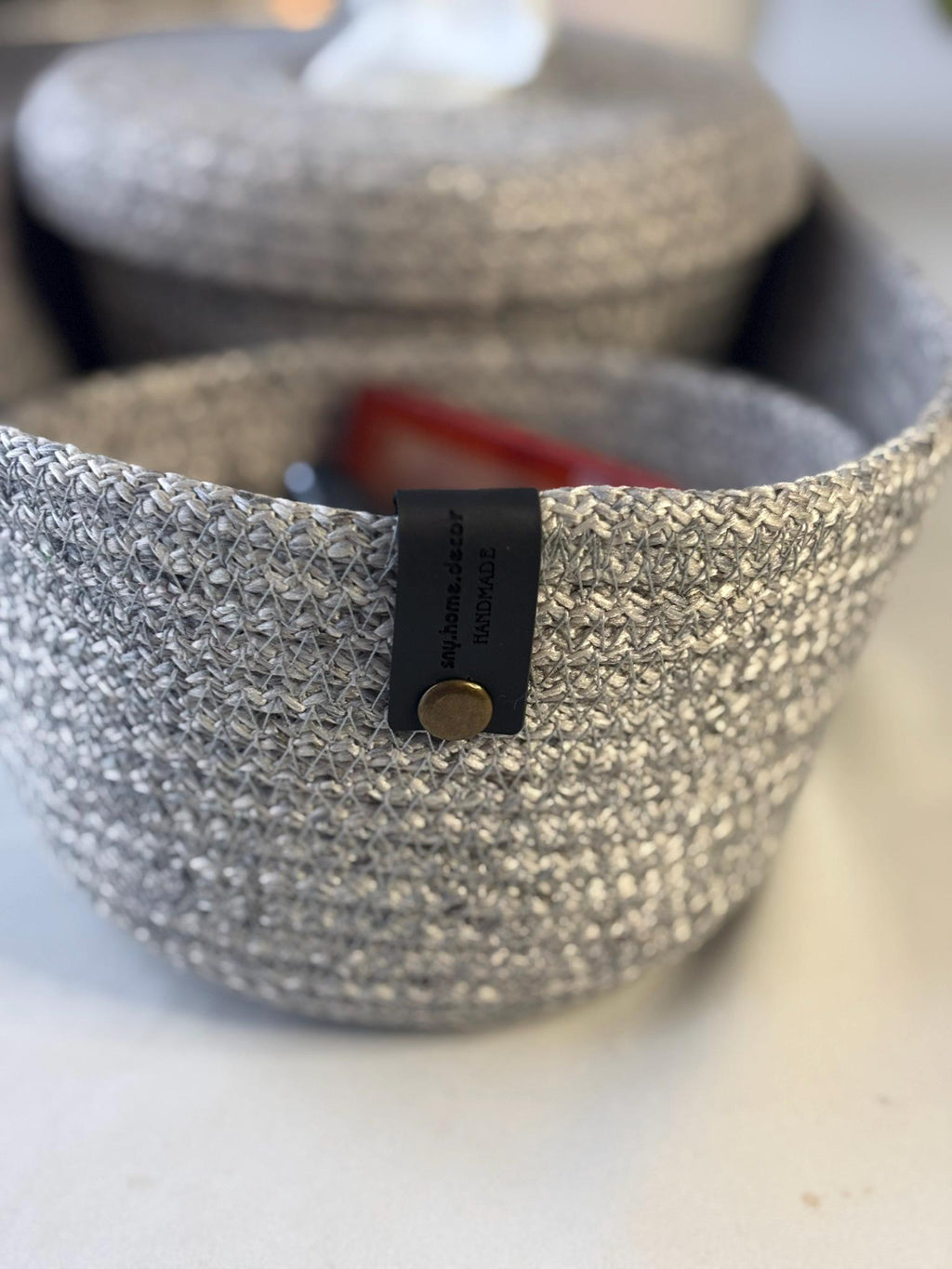 Handmade Gray Woven Make Up Basket Set: Cosmetic & Beauty Organizer