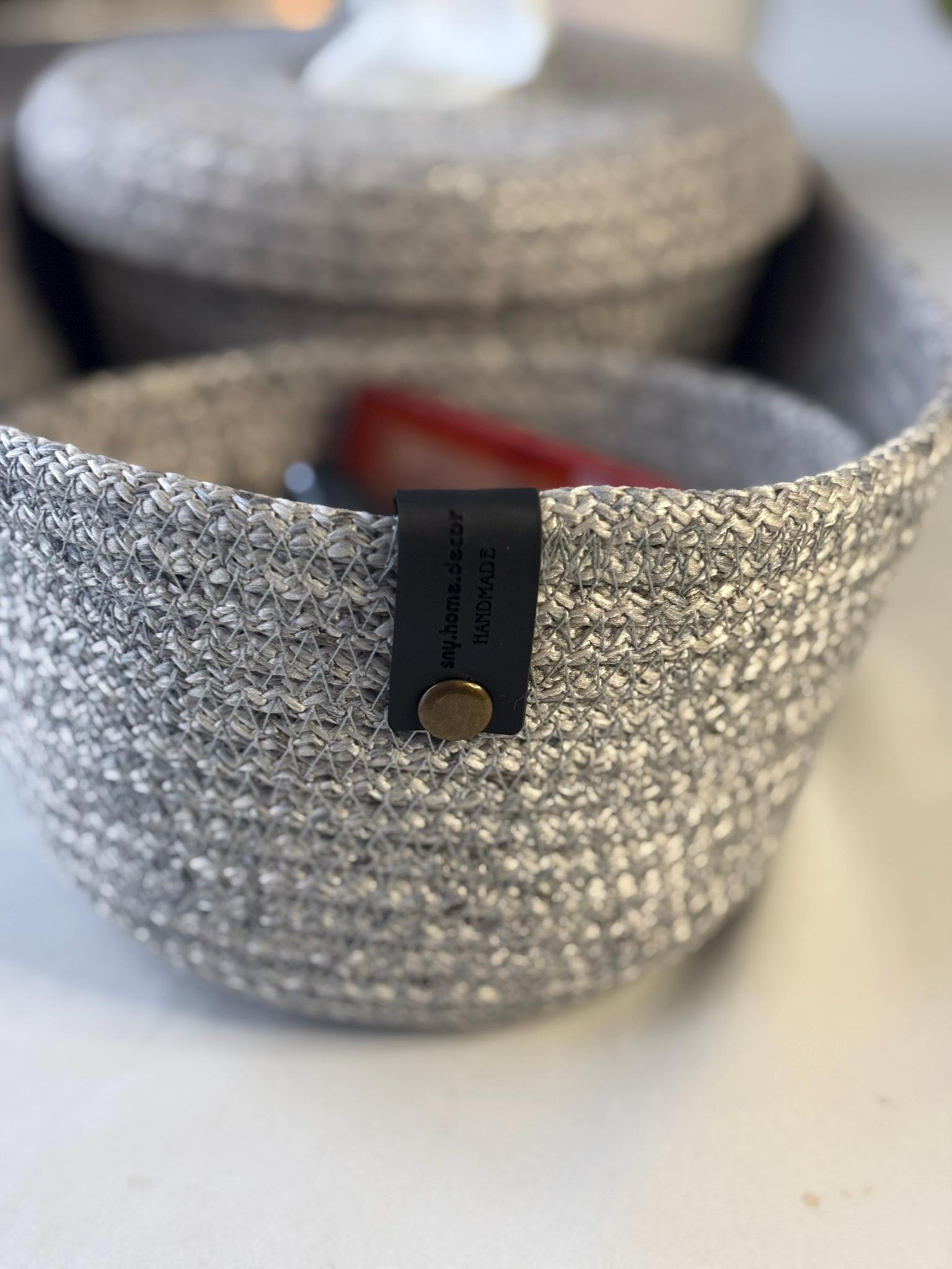 Handmade Gray Woven Make Up Basket Set: Cosmetic & Beauty Organizer