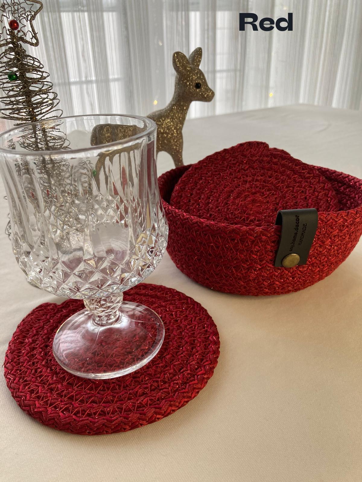 Crochet Coasters Set: Handmade Cotton Drink Coasters with Basket