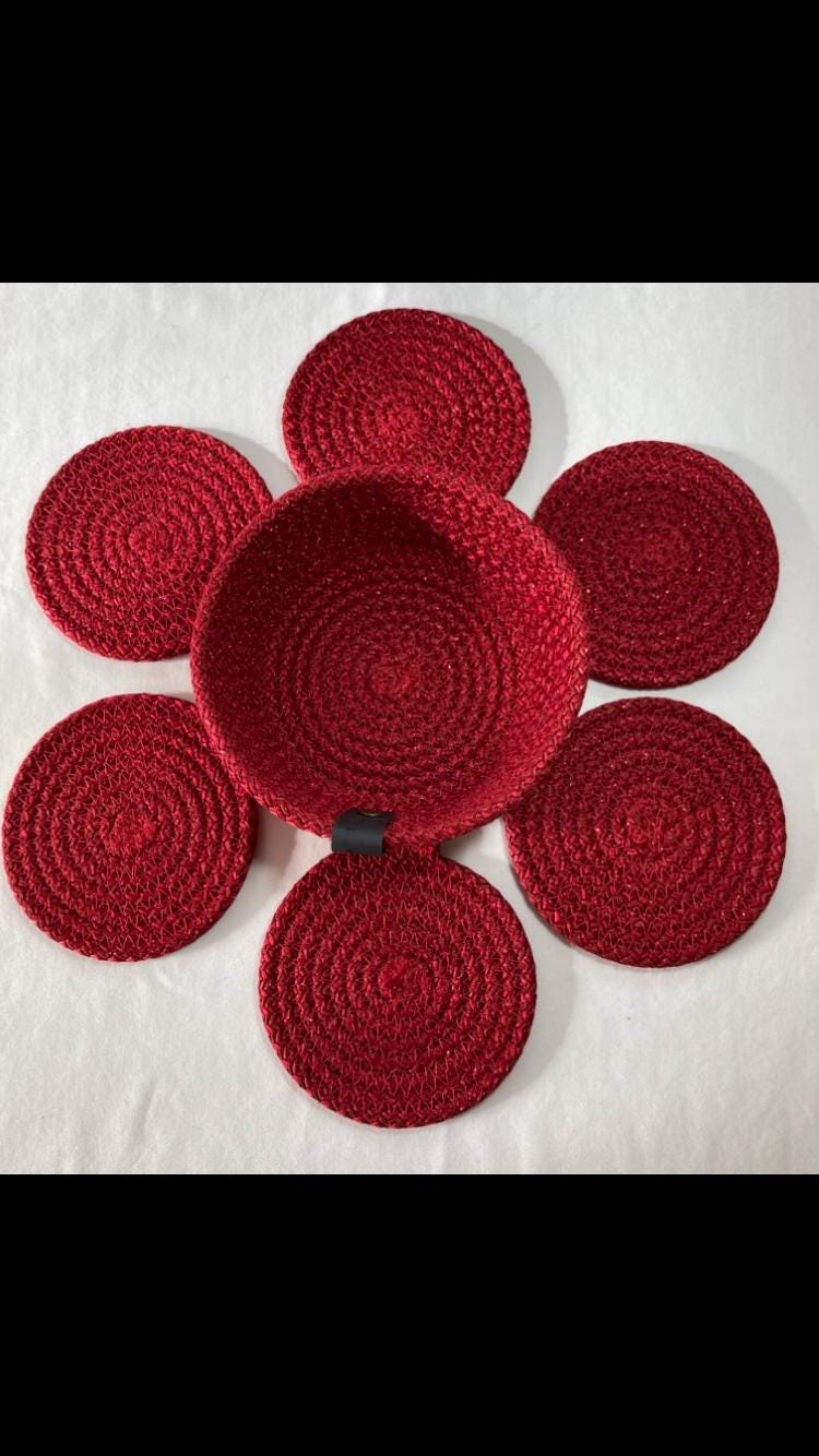 Red Cotton Rope Placemat Set: Dining Table Decor, Bread Basket & Coasters