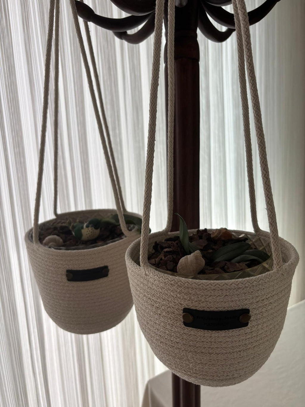 Handmade Crochet Cotton Hanging Planter Basket Set: Indoor/Outdoor Decor