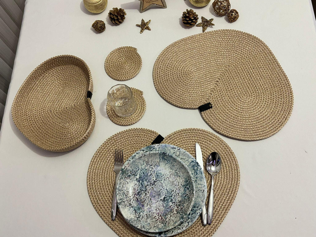 Handwoven Heart Placemat Set: Valentine's Day Dining Table Decor
