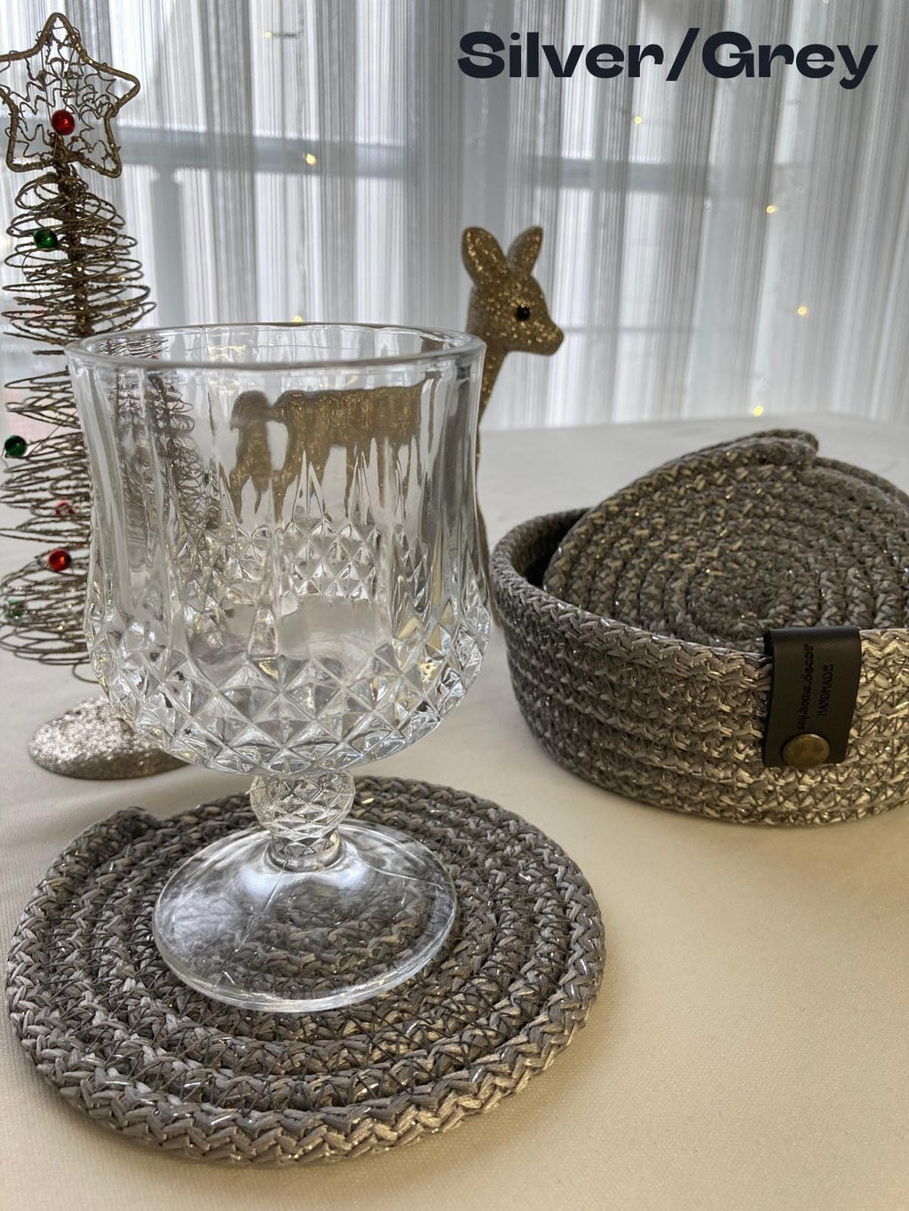 Crochet Coasters Set: Handmade Cotton Drink Coasters with Basket