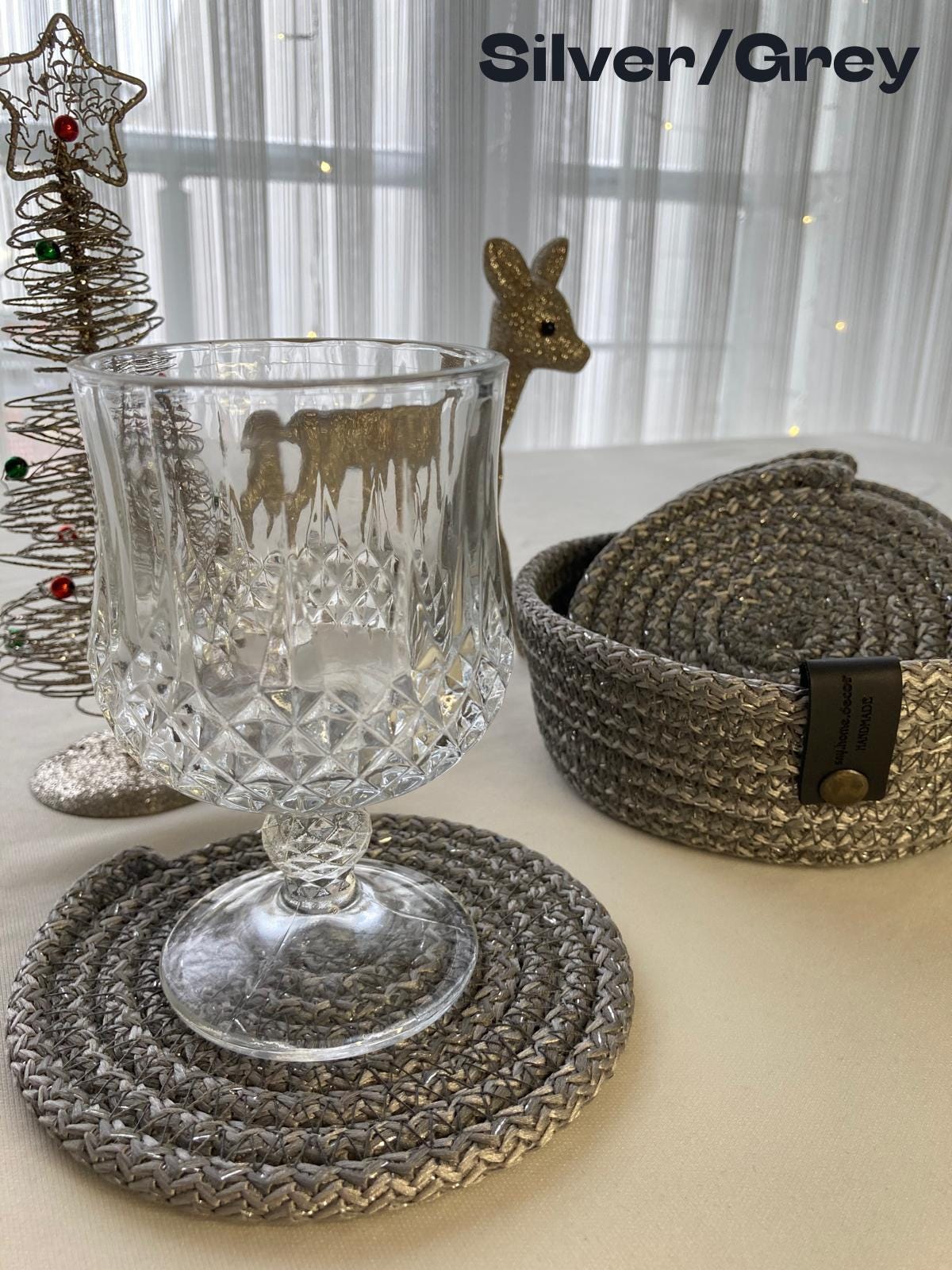 Crochet Coasters Set: Handmade Cotton Drink Coasters with Basket